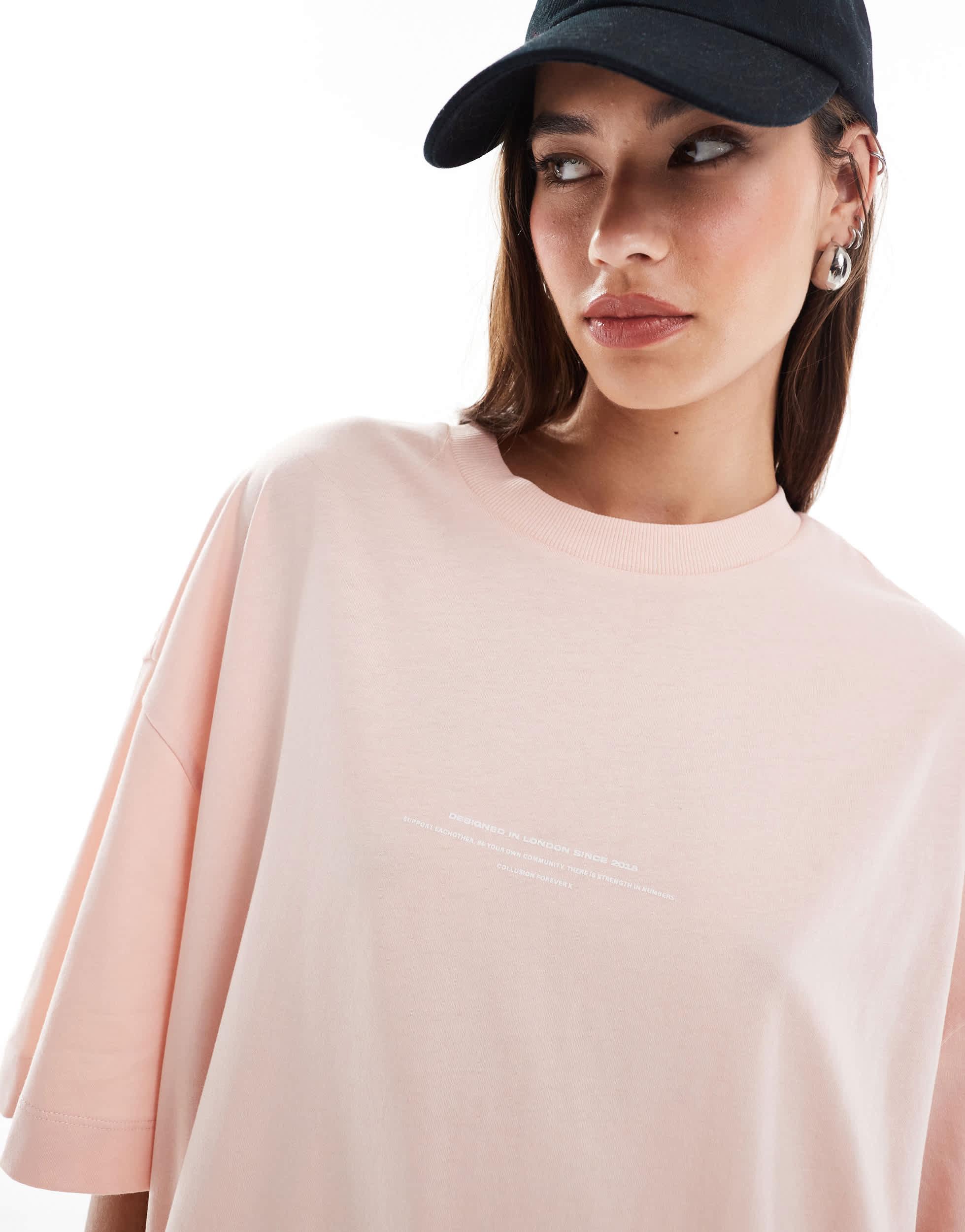 COLLUSION Unisex washed pink T-shirt with graphic in pique