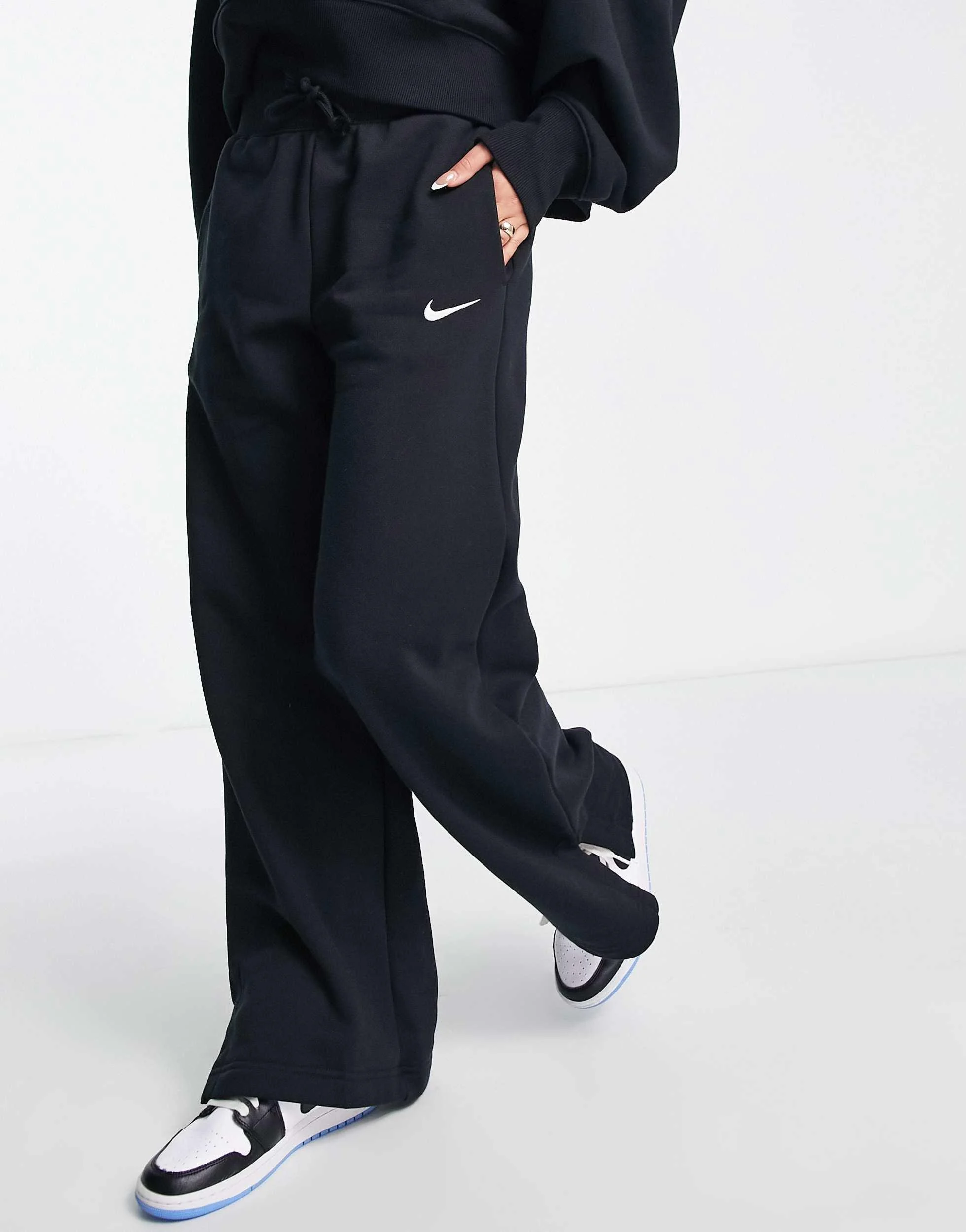 Nike Phoenix Fleece high rise wide leg sweatpants in black