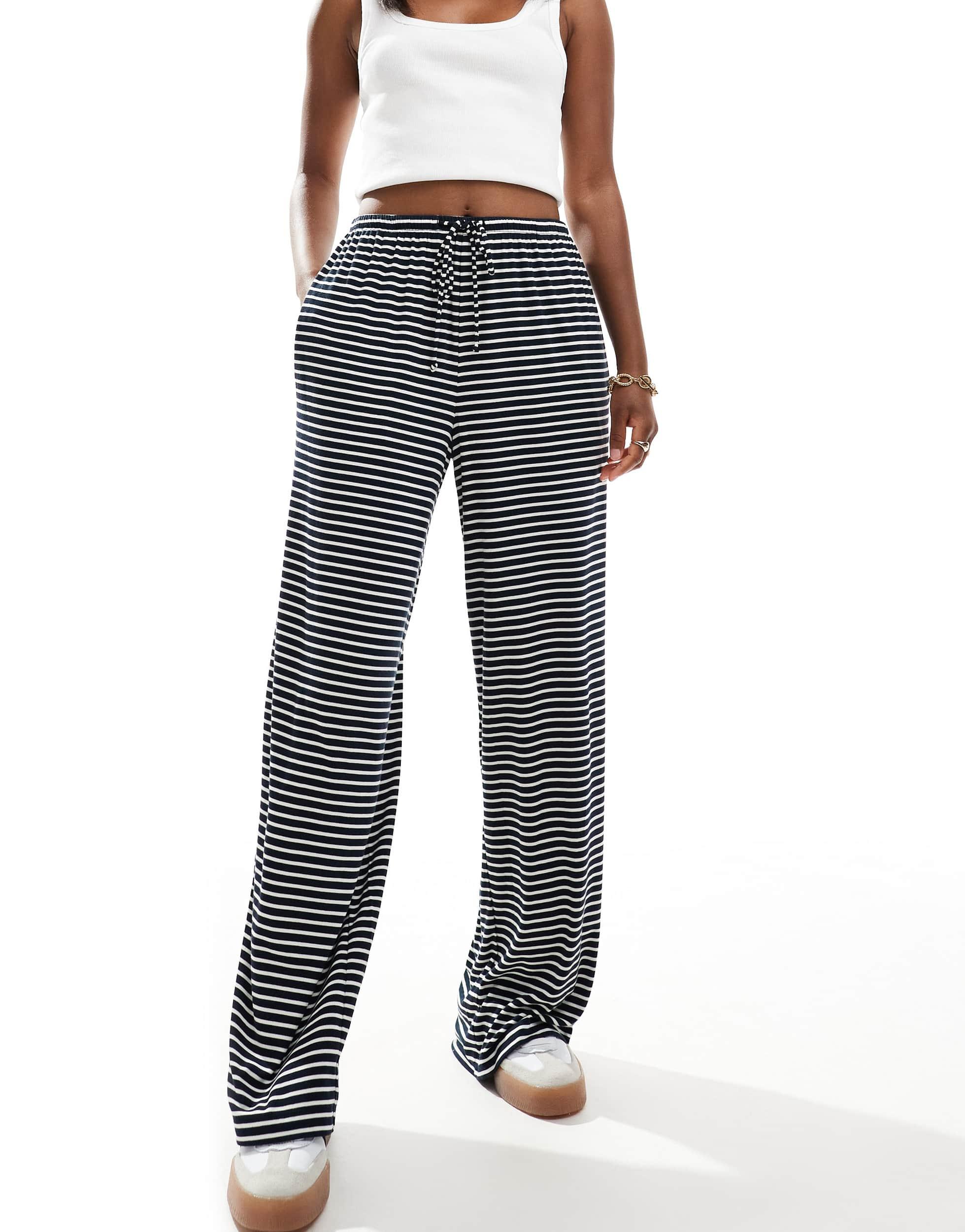 Cotton On Blair wide leg pants in navy/white stripe