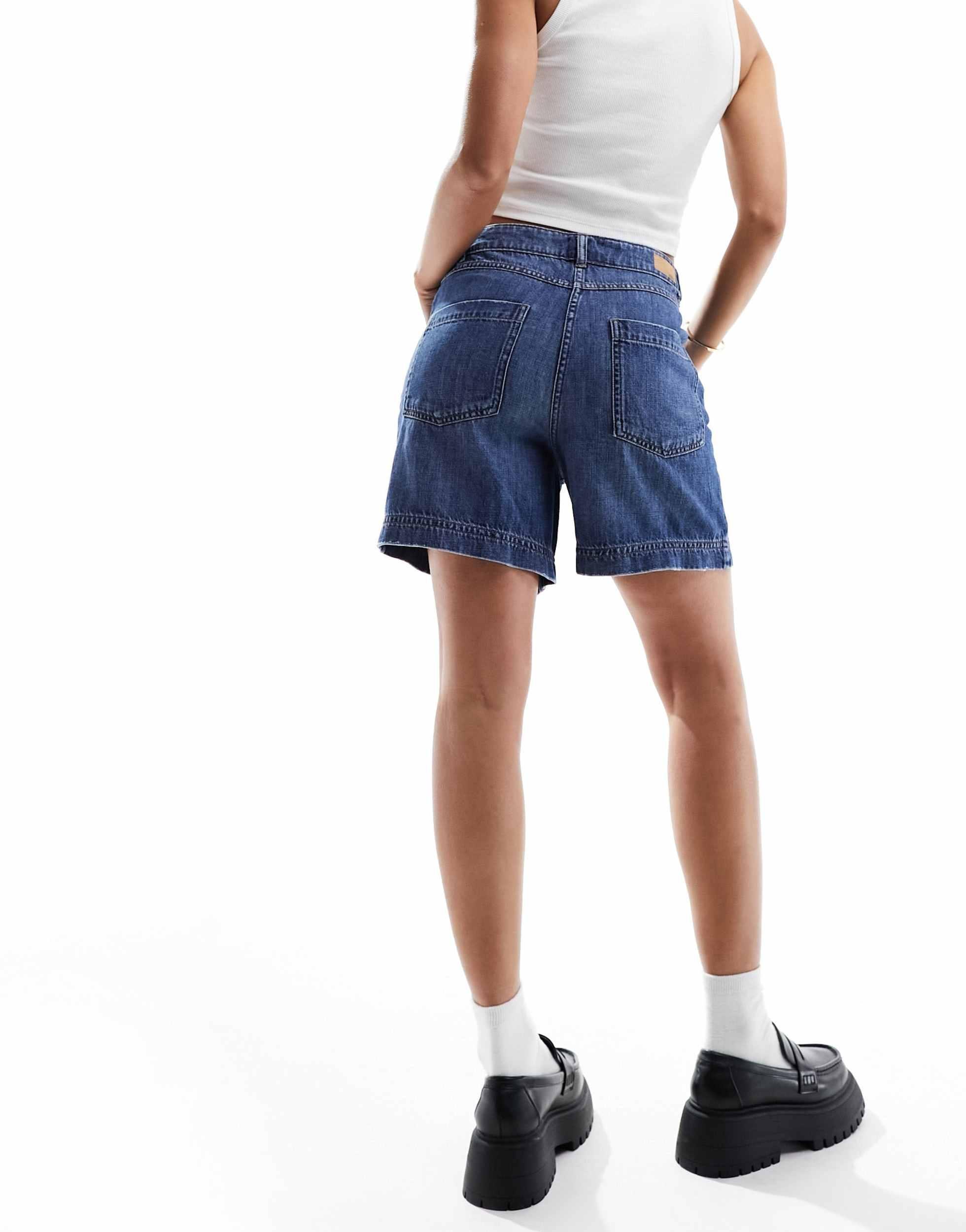 French Connection high rise denim shorts in blue