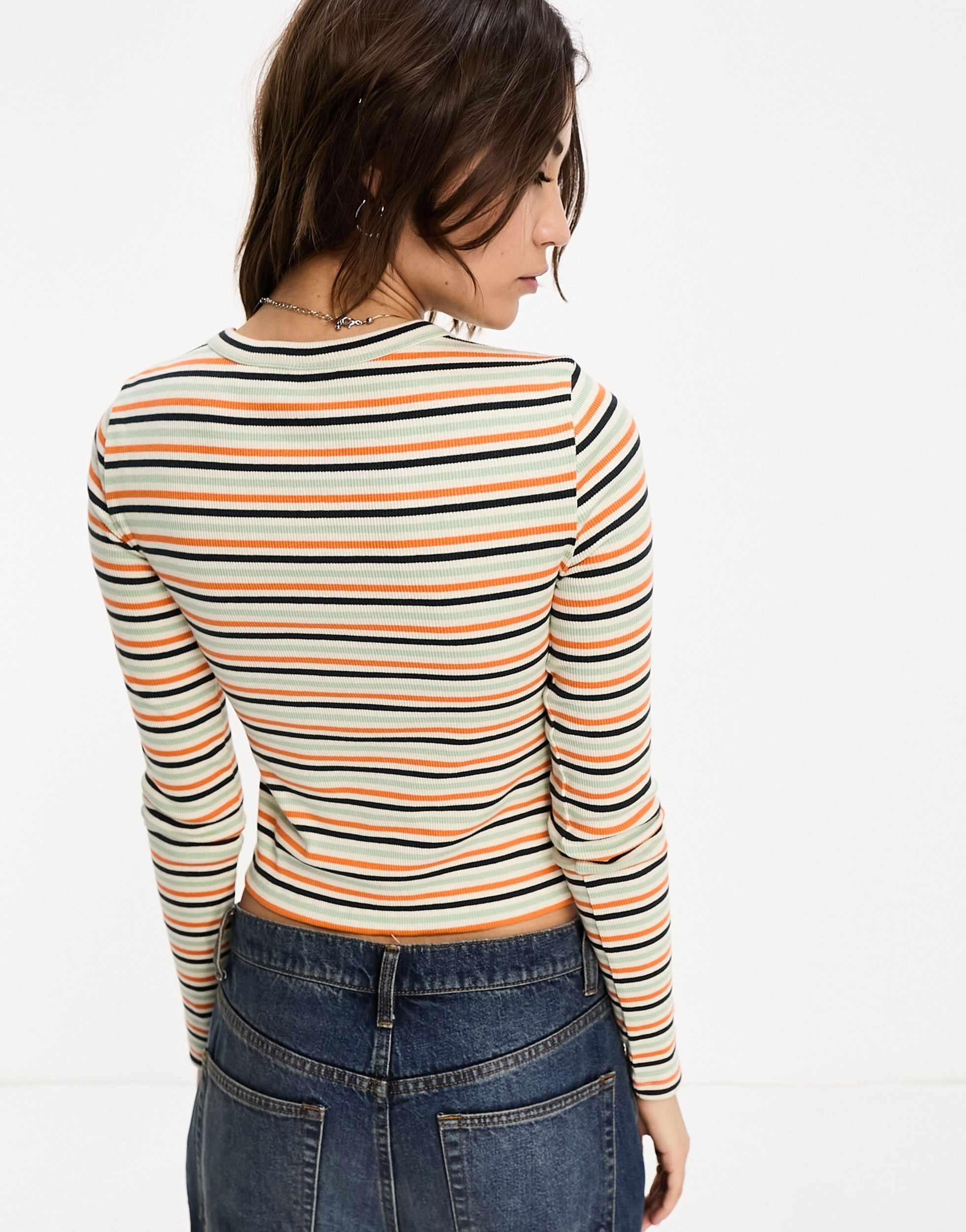 COLLUSION long sleeve fitted stripe t-shirt in multi