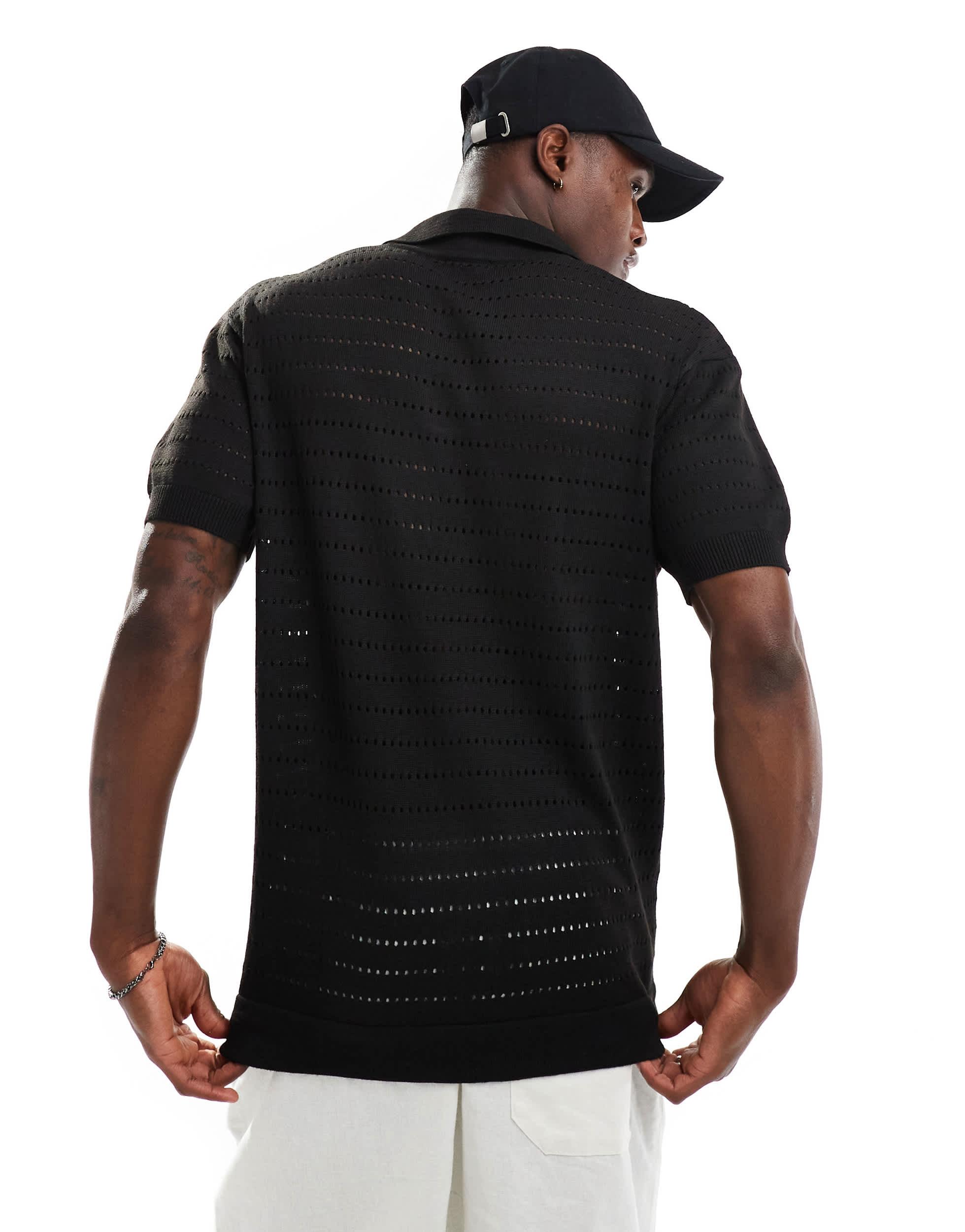 South Beach oversized knit beach polo in black