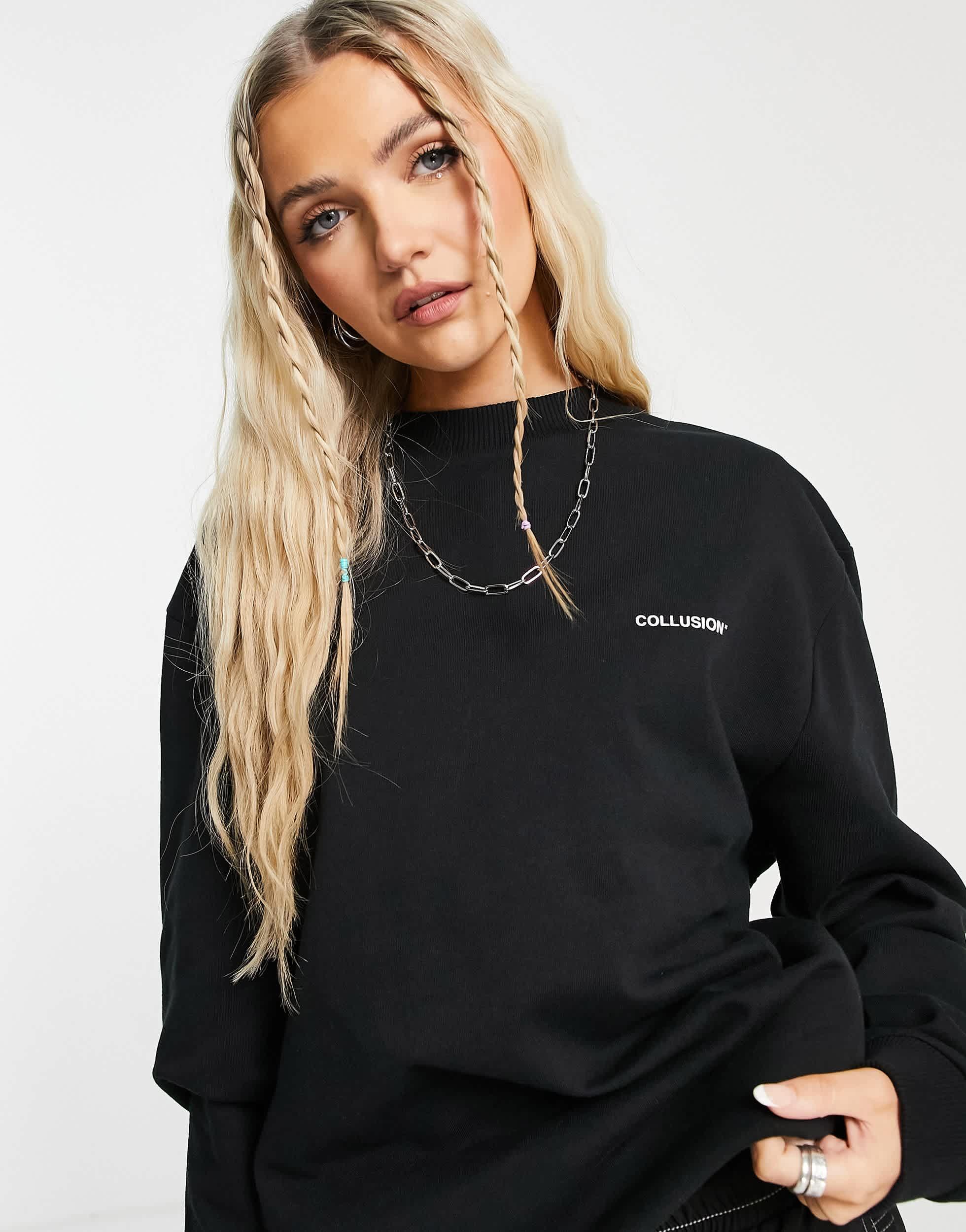 COLLUSION Unisex sweatshirt with logo print in black