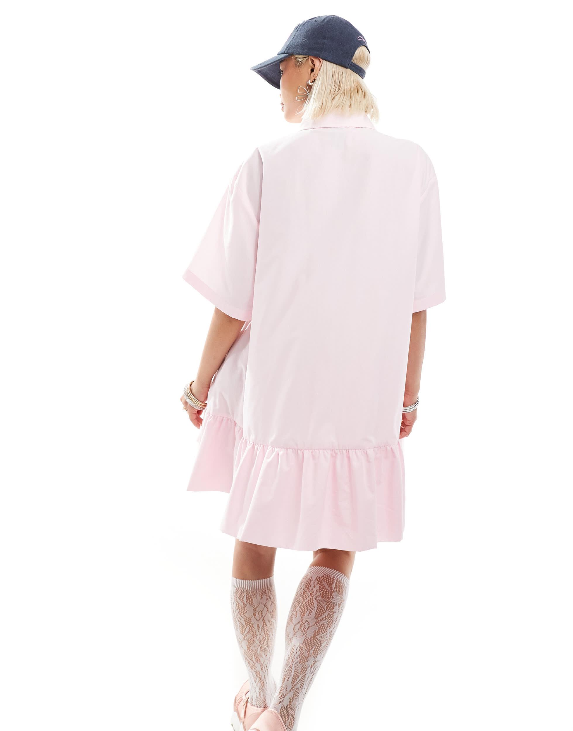 COLLUSION oversized shirt dress with bubble hem in pink