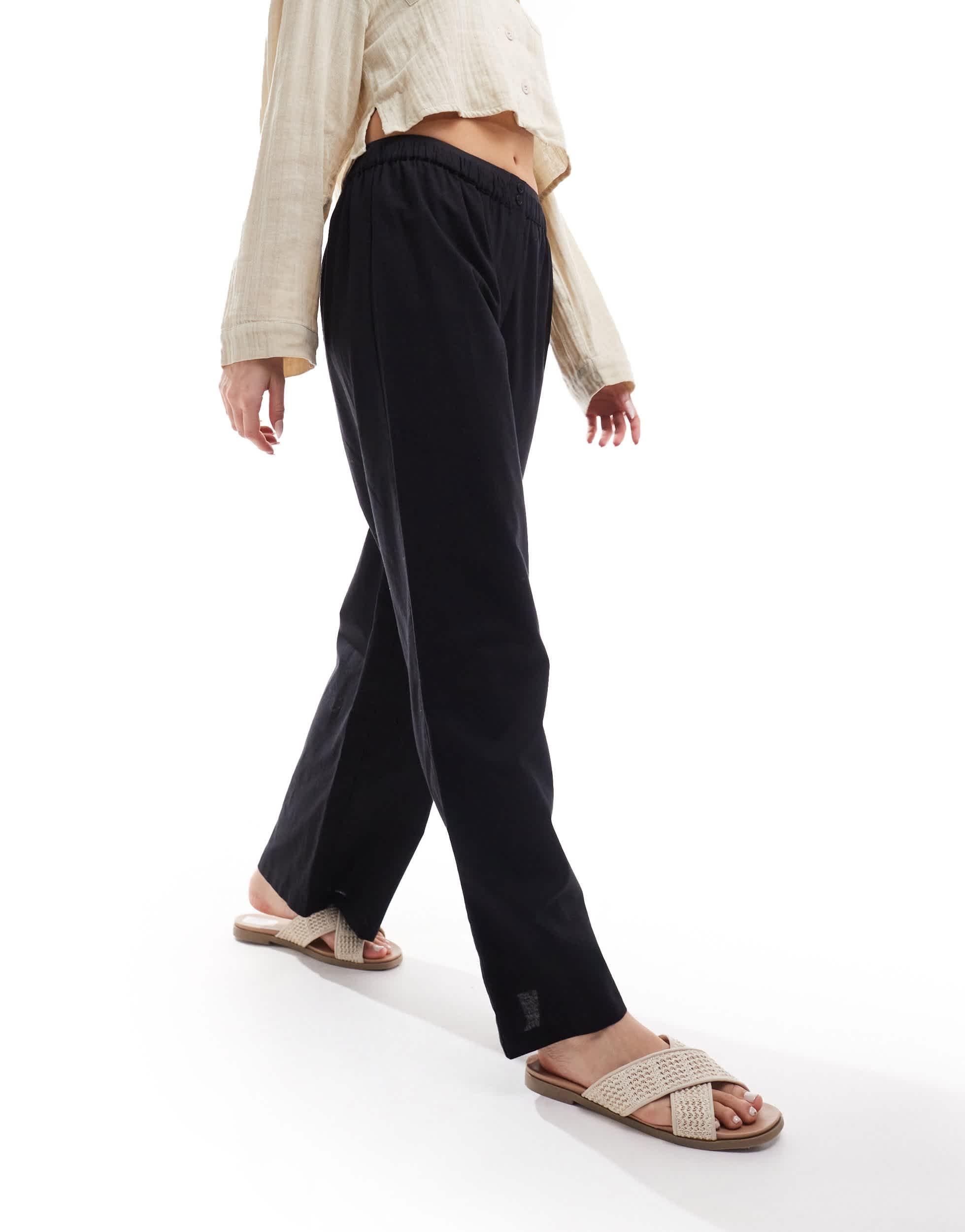 COLLUSION beach linen mix straight leg boxer pants in black