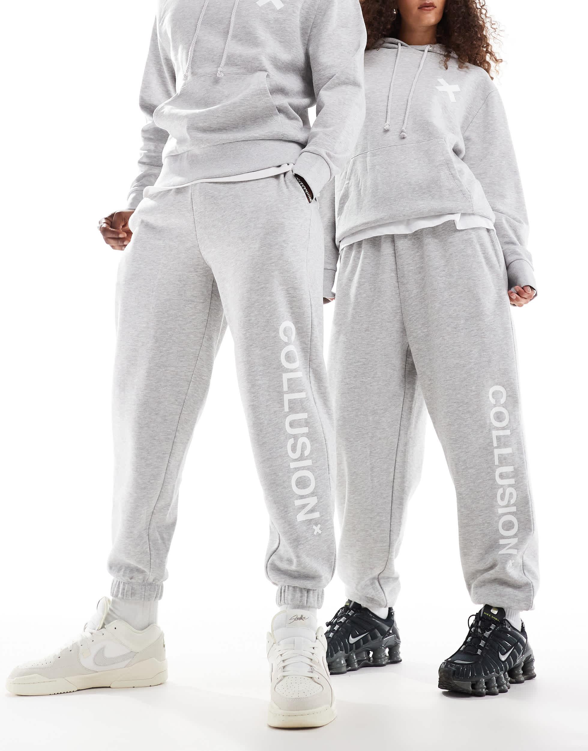 COLLUSION Unisex logo sweatpants in gray heather - part of a set