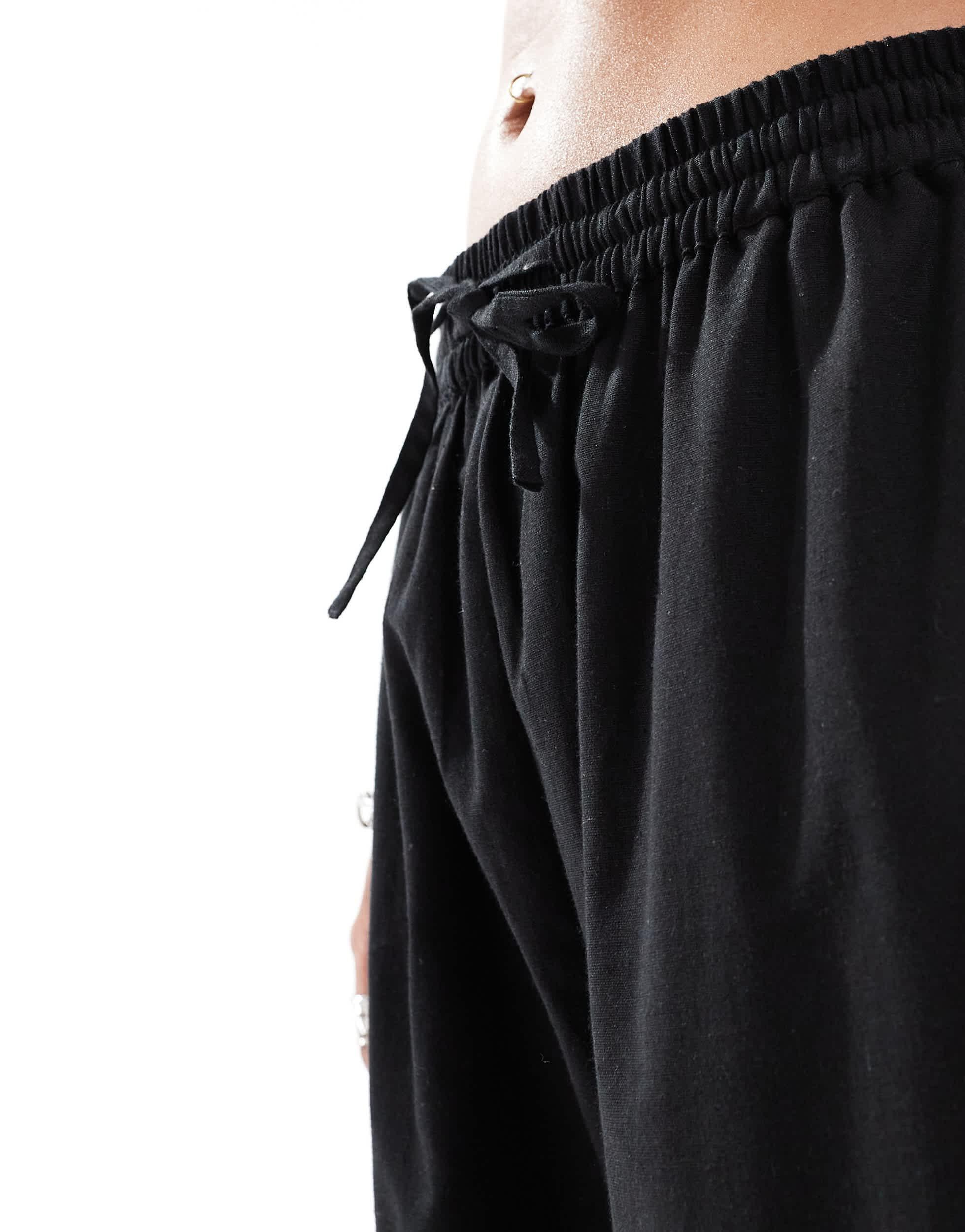 COLLUSION elastic waist linen beach pants in black