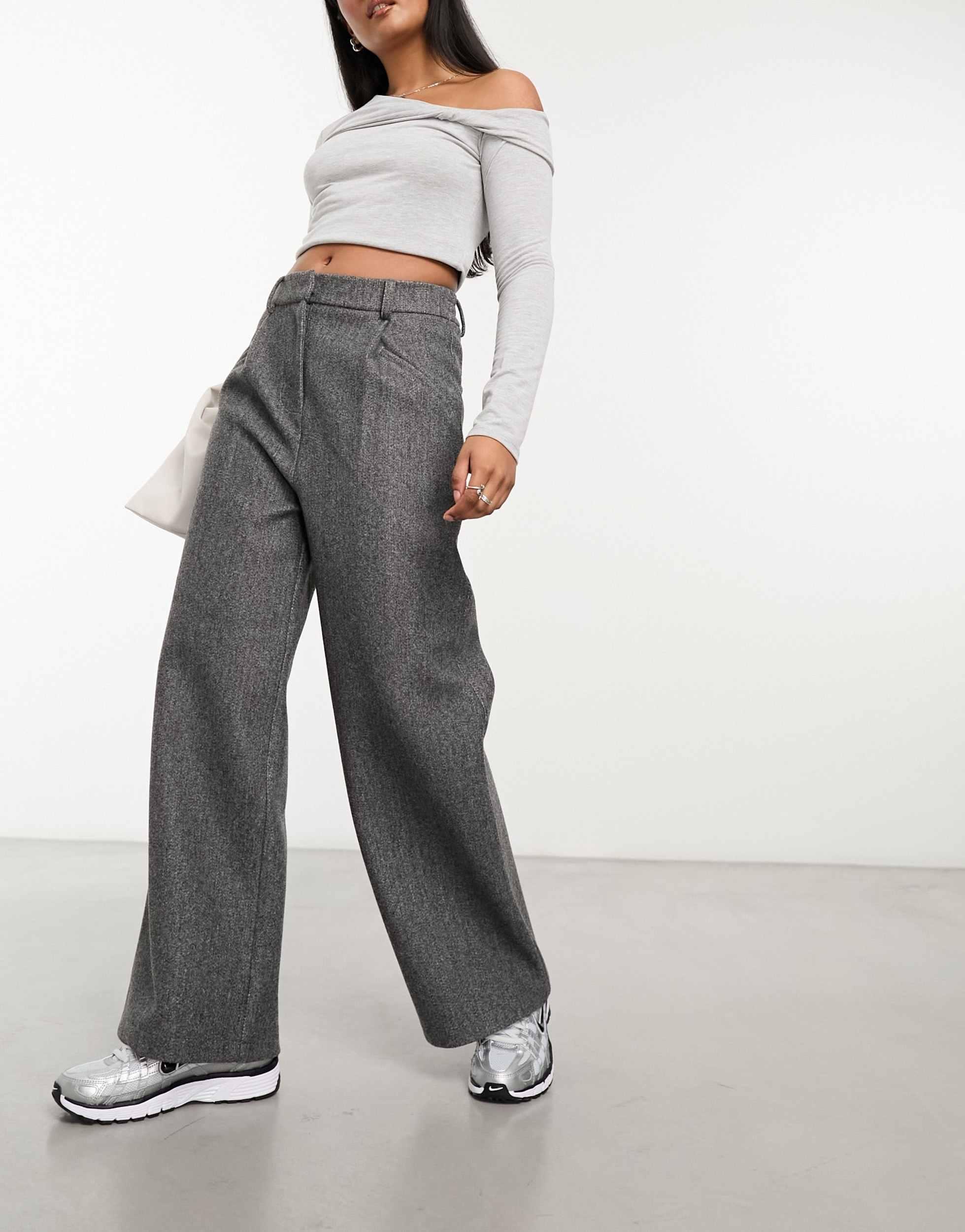 COLLUSION wide leg baggy tailored pants in gray