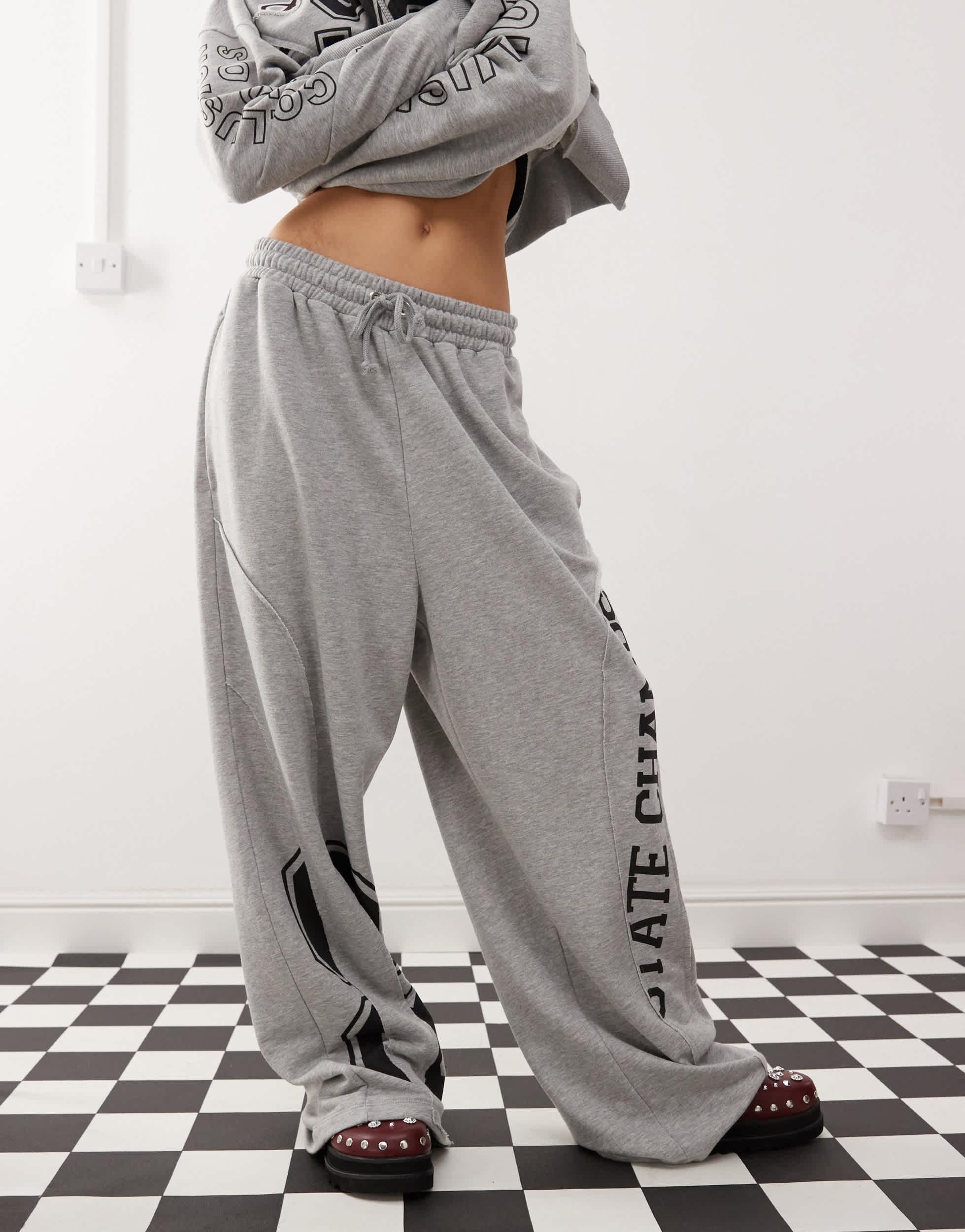 COLLUSION spliced print applique relaxed sweatpants in gray - part of a set