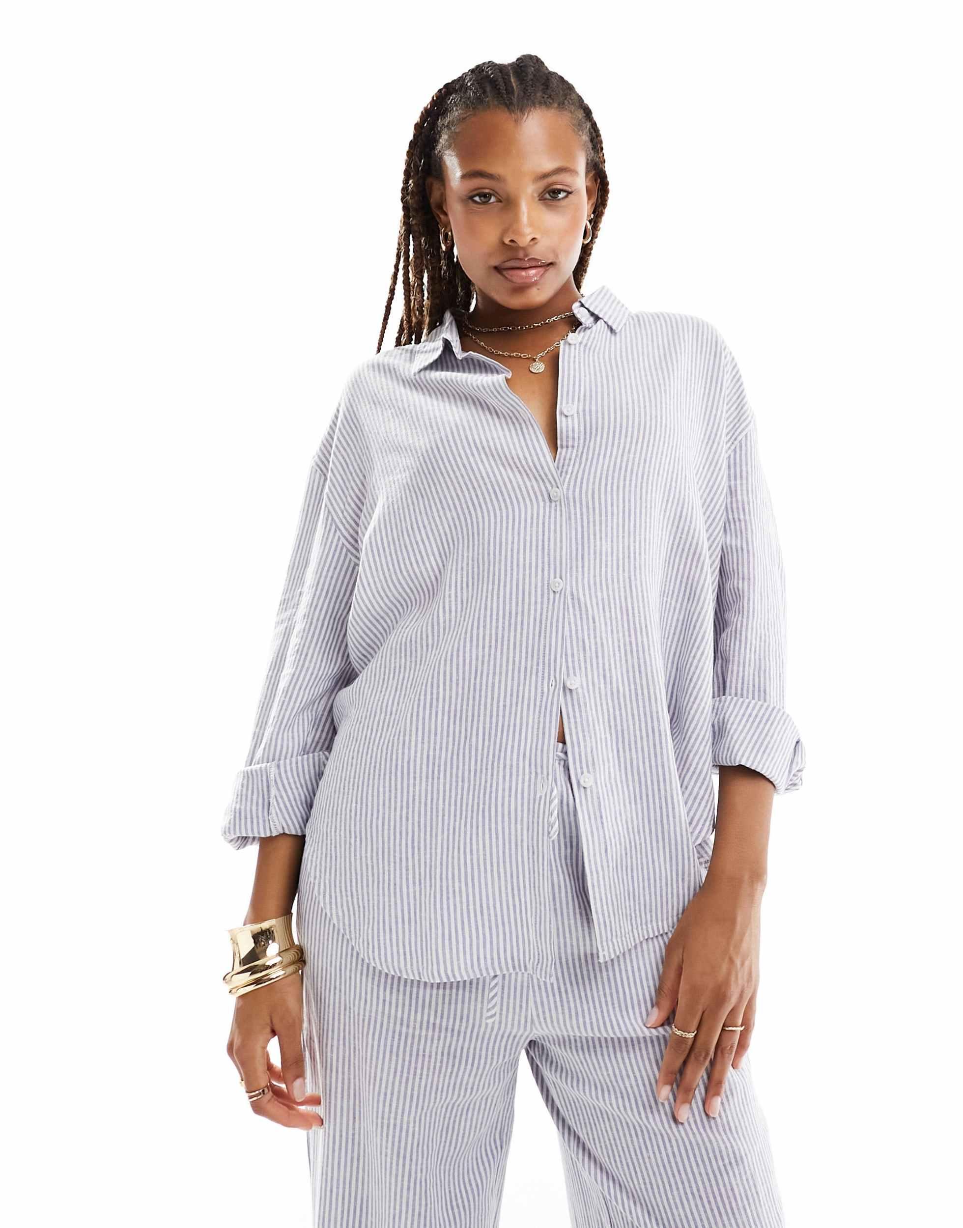 Cotton On relaxed oversized shirt in striped linen mix