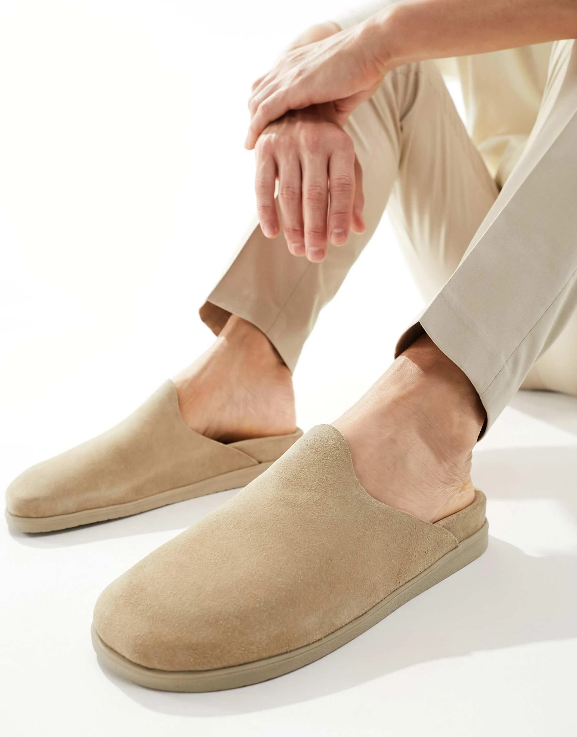 Walk London Breeze Slip On Mules In Stone Suede