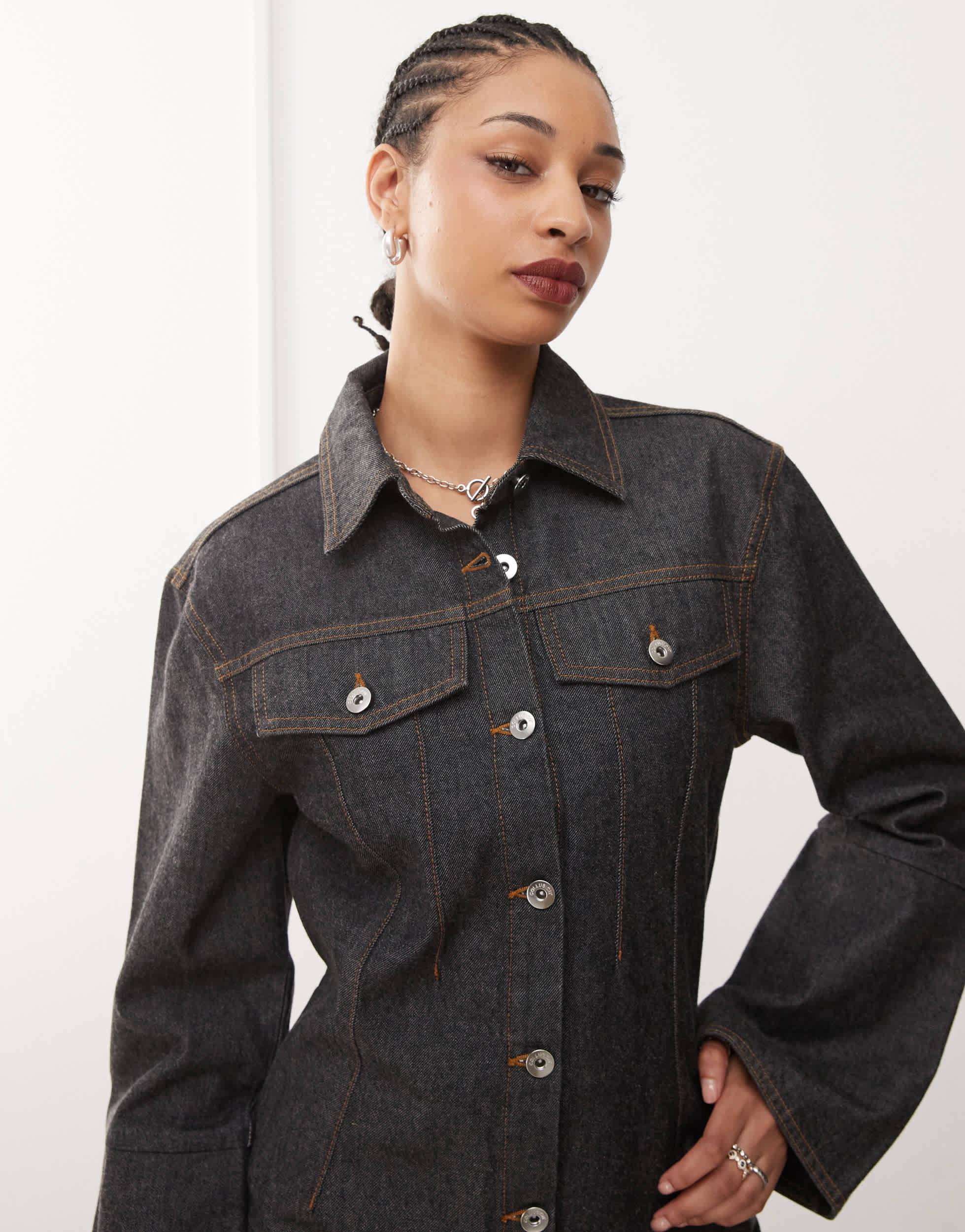 COLLUSION denim shirt dress in rinse wash