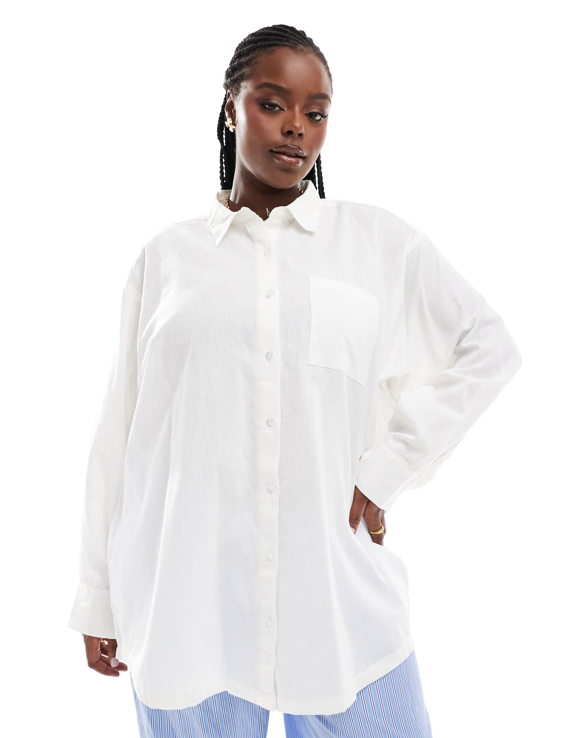 COLLUSION Plus oversized linen beach shirt in white