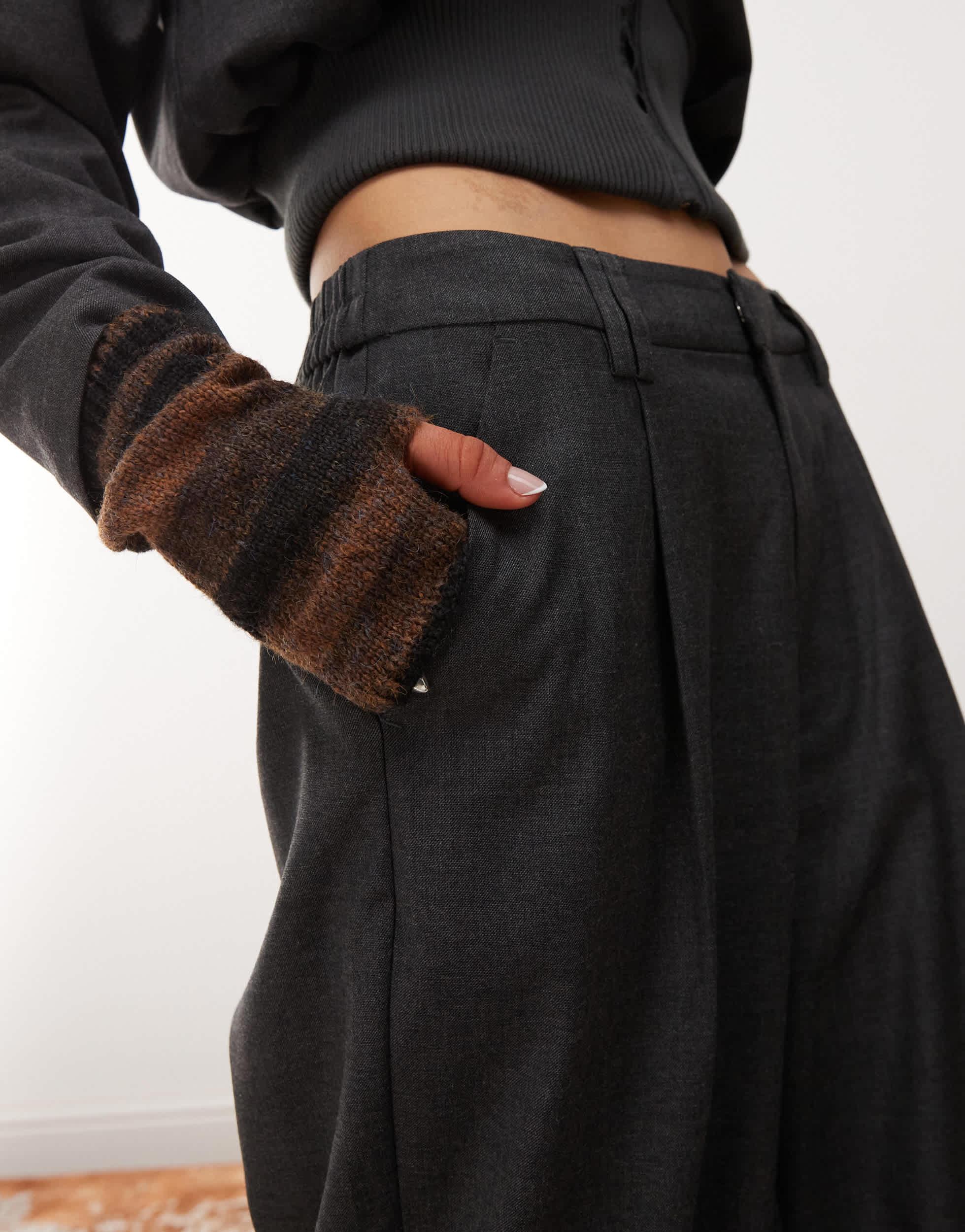 COLLUSION wide leg tailored pants set in charcoal