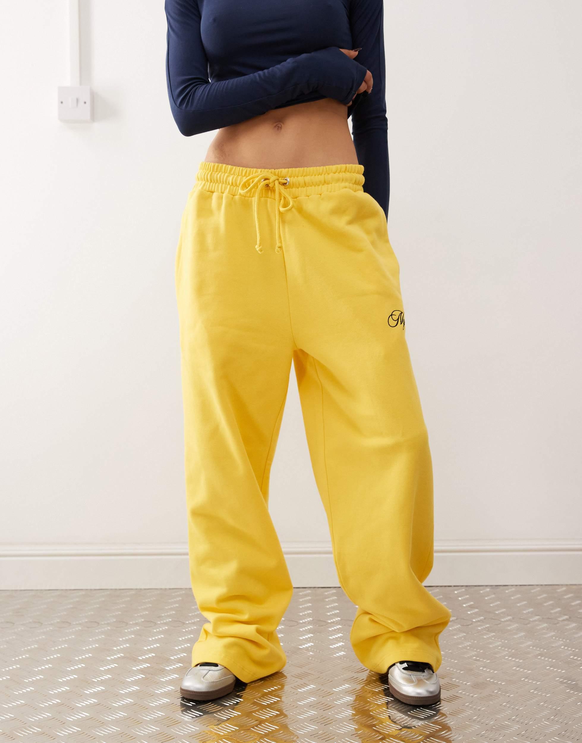 COLLUSION oversized straight leg sweatpants in yellow with embroidery