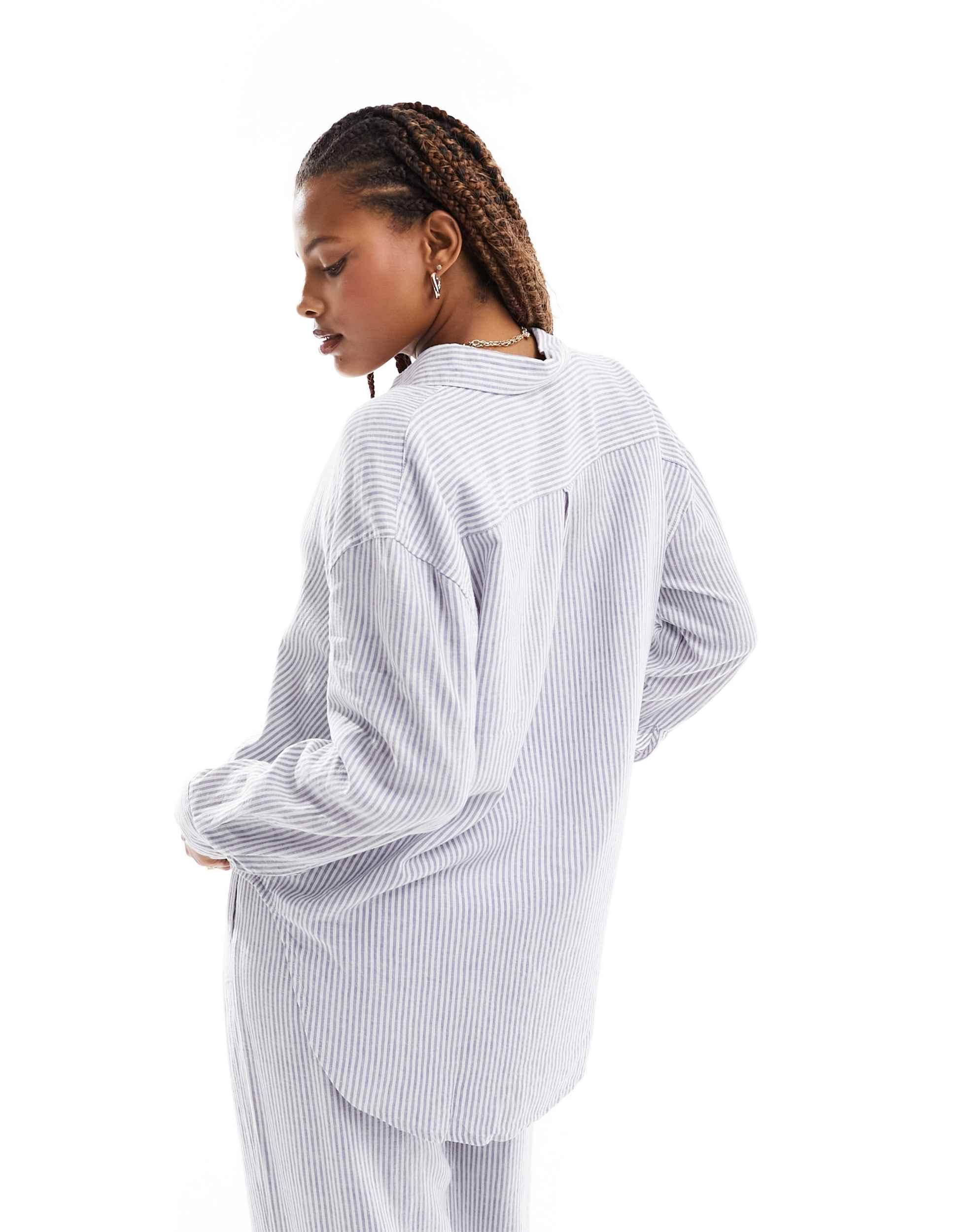 Cotton On relaxed oversized shirt in striped linen mix