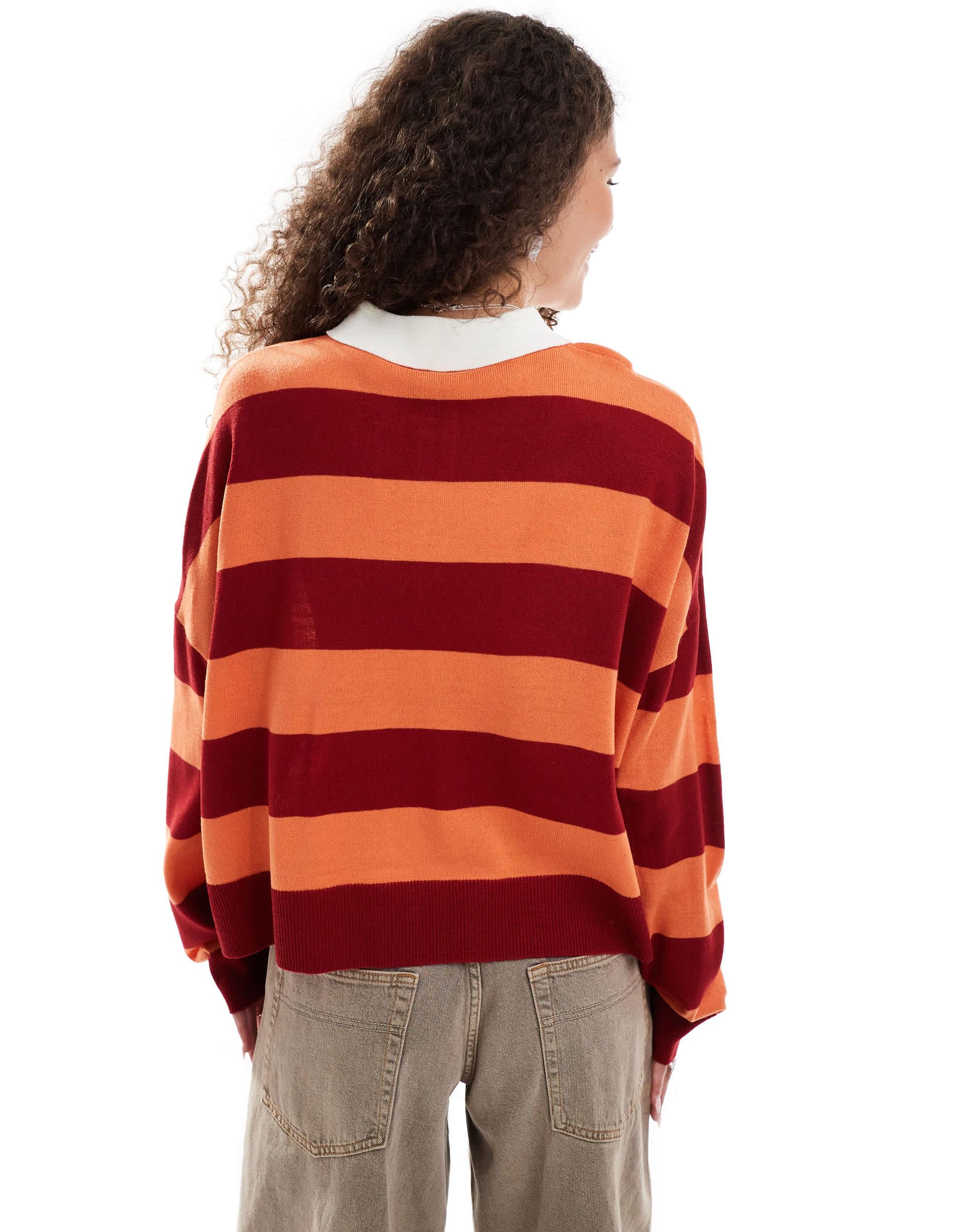 COLLUSION polo stripe sweater with rugby collar in red stripe