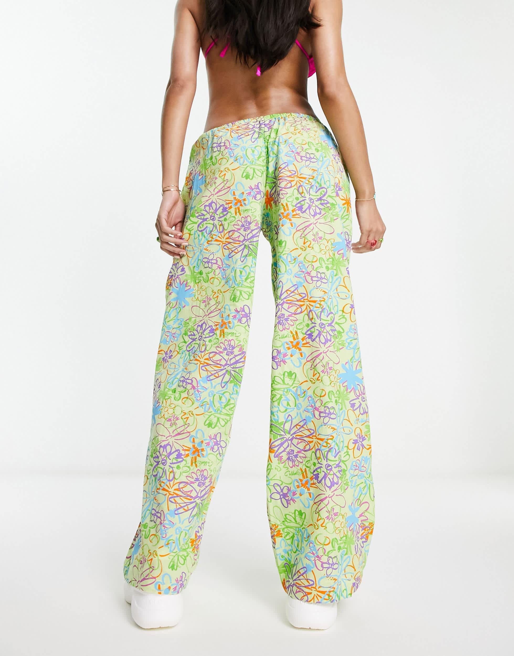 COLLUSION scribble floral beach pants in multi