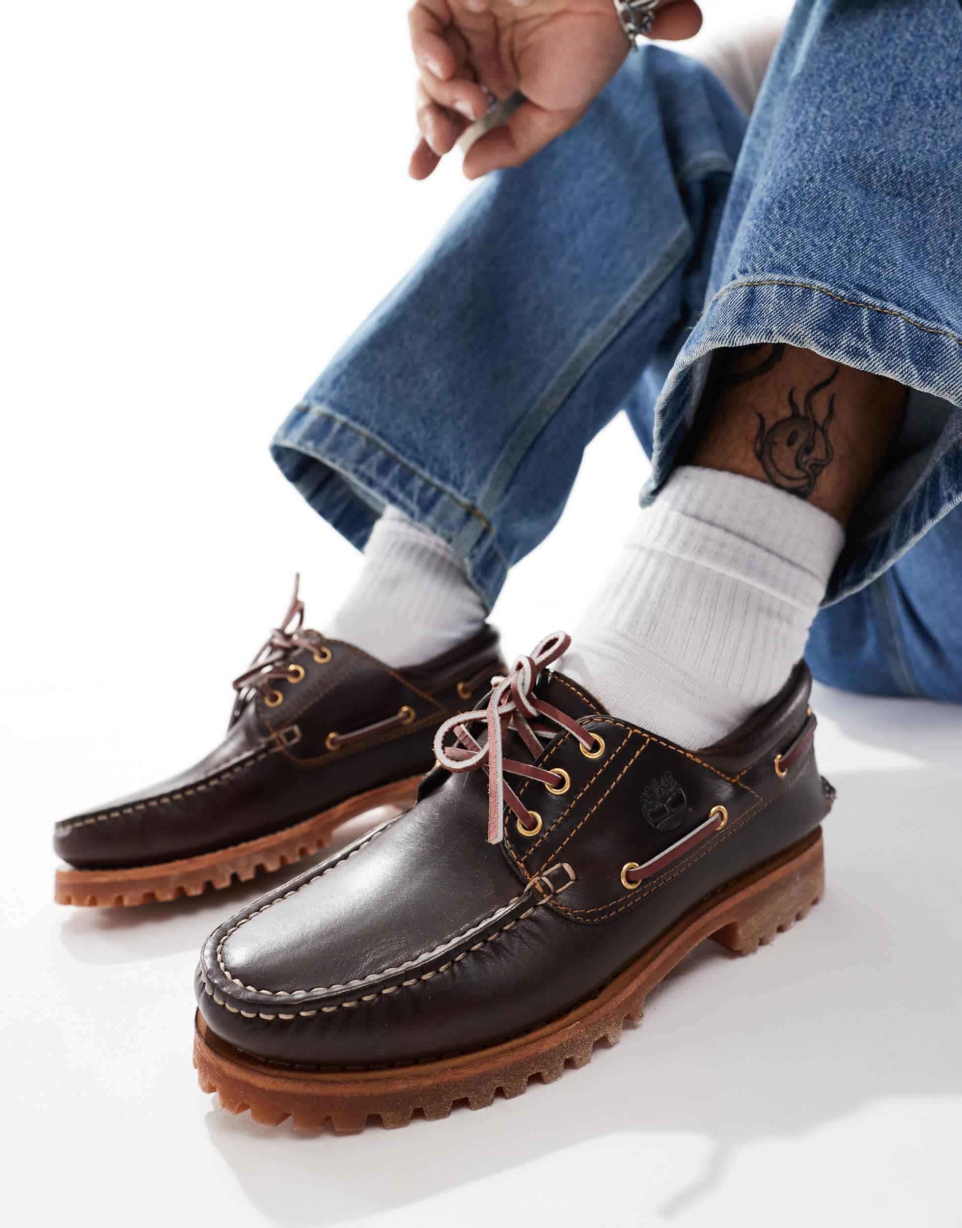 Timberland authentic 3-eye lug boat shoe in brown