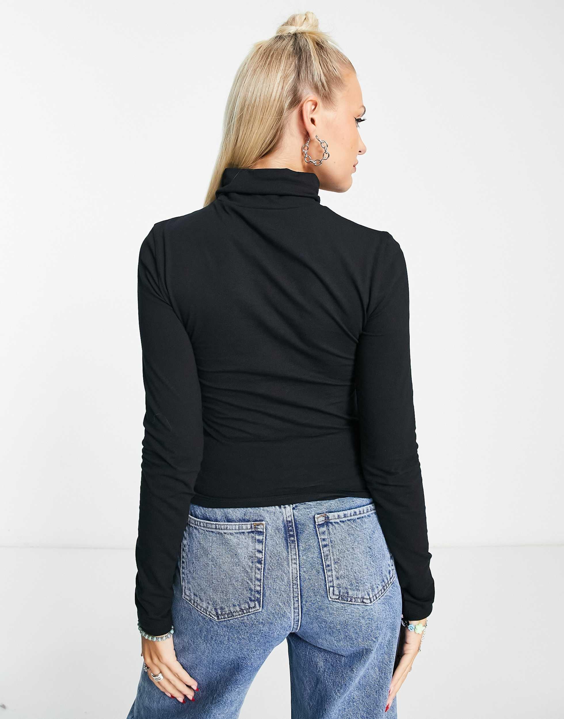 COLLUSION long sleeve roll neck top in black