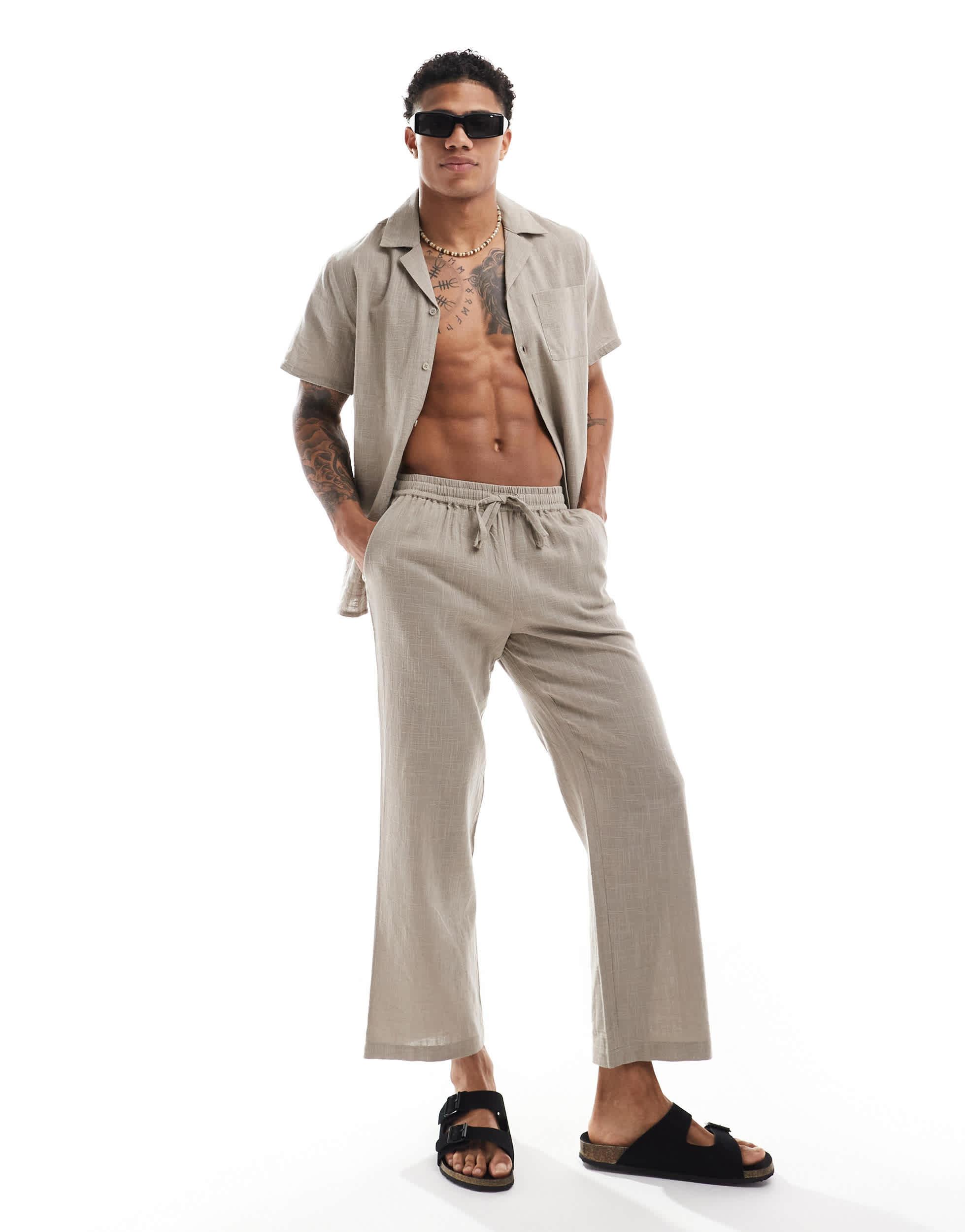 South Beach textured weave beach pants in brown - part of a set