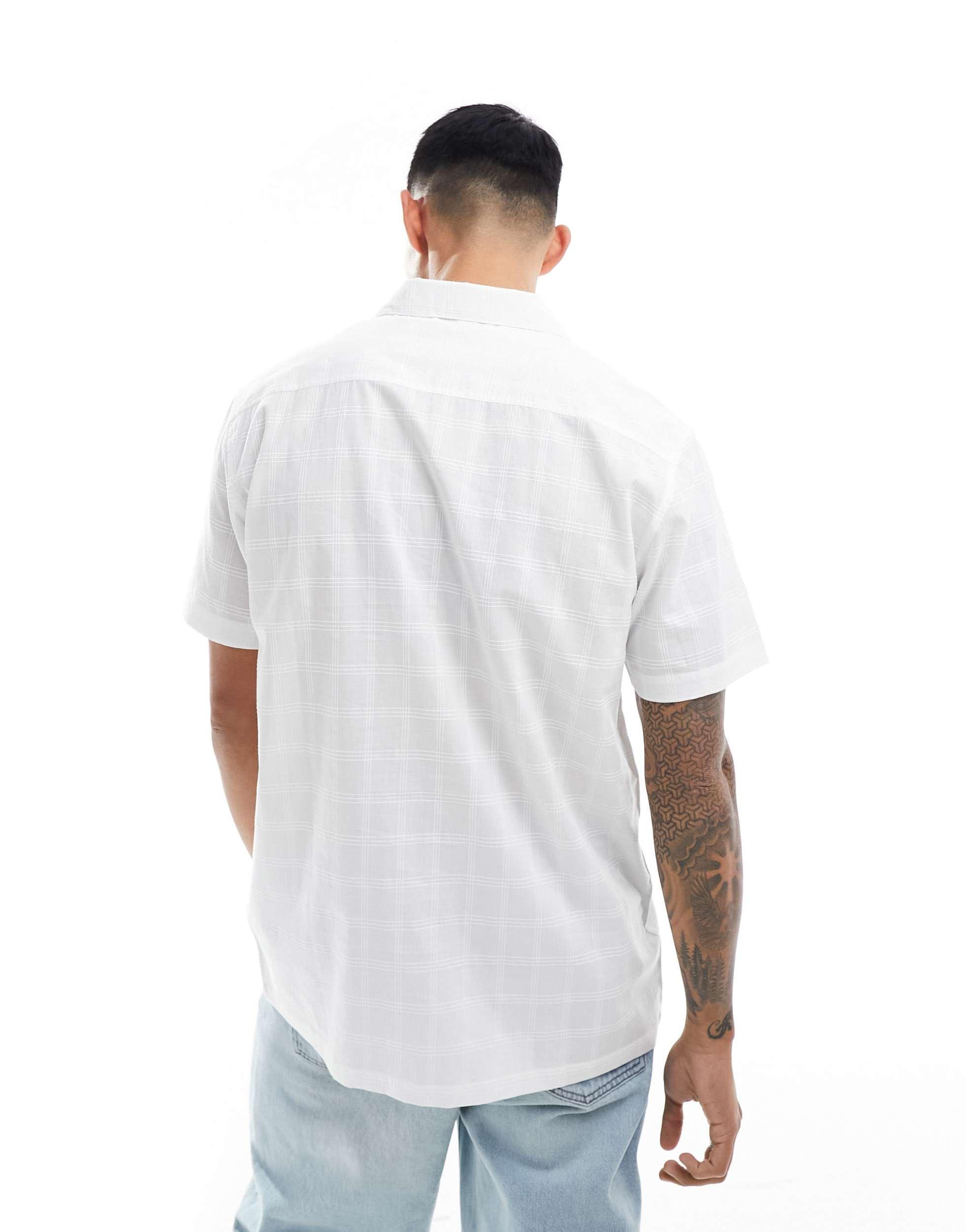 Brave Soul cotton textured camp collar shirt in white