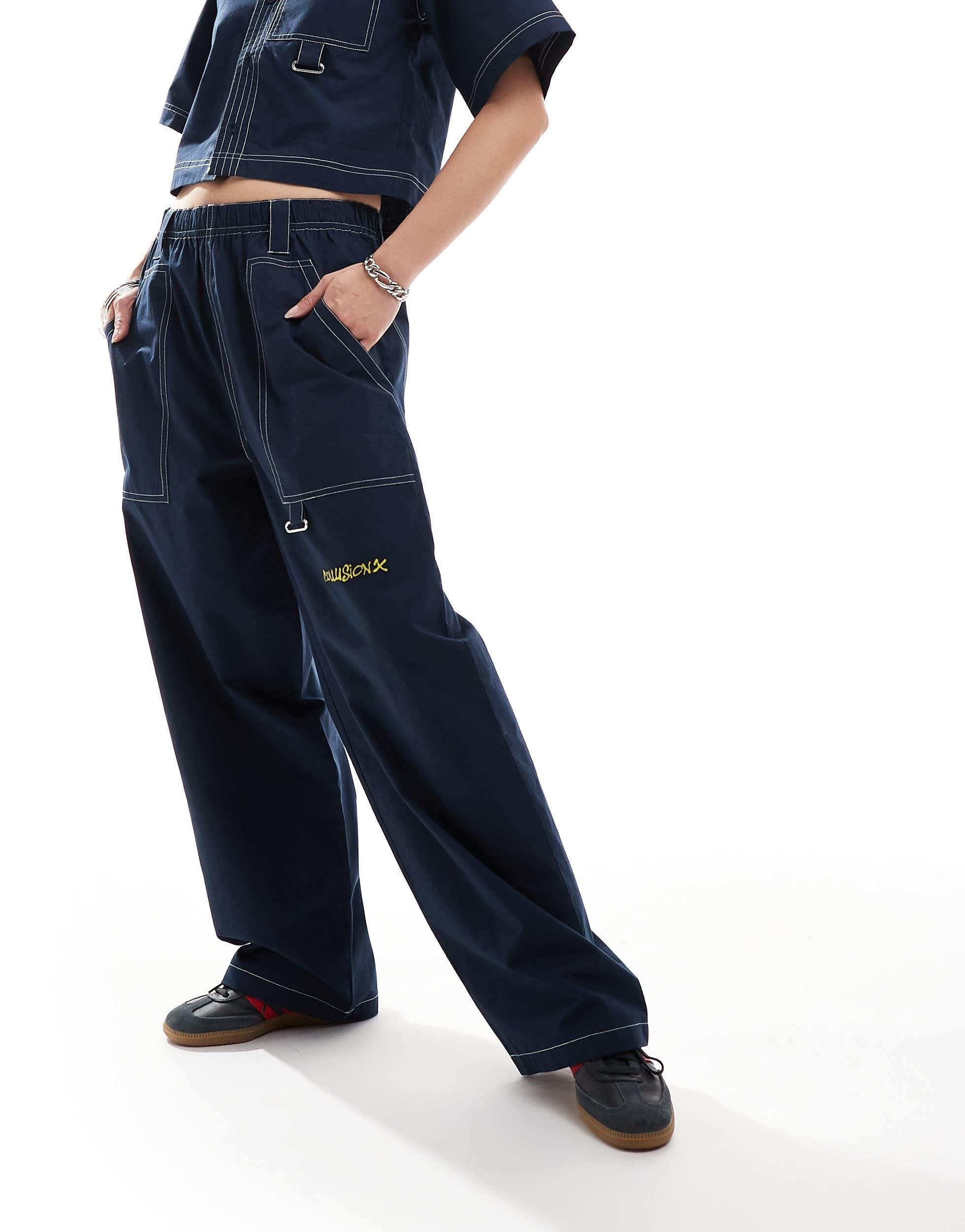 COLLUSION festival ripstop baggy pants in navy - part of a set