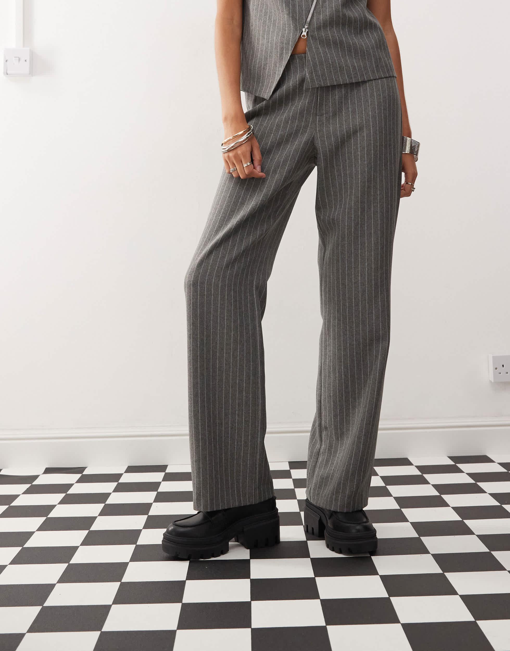 COLLUSION low rise slim flare pants in charcoal pinstripe - part of a set