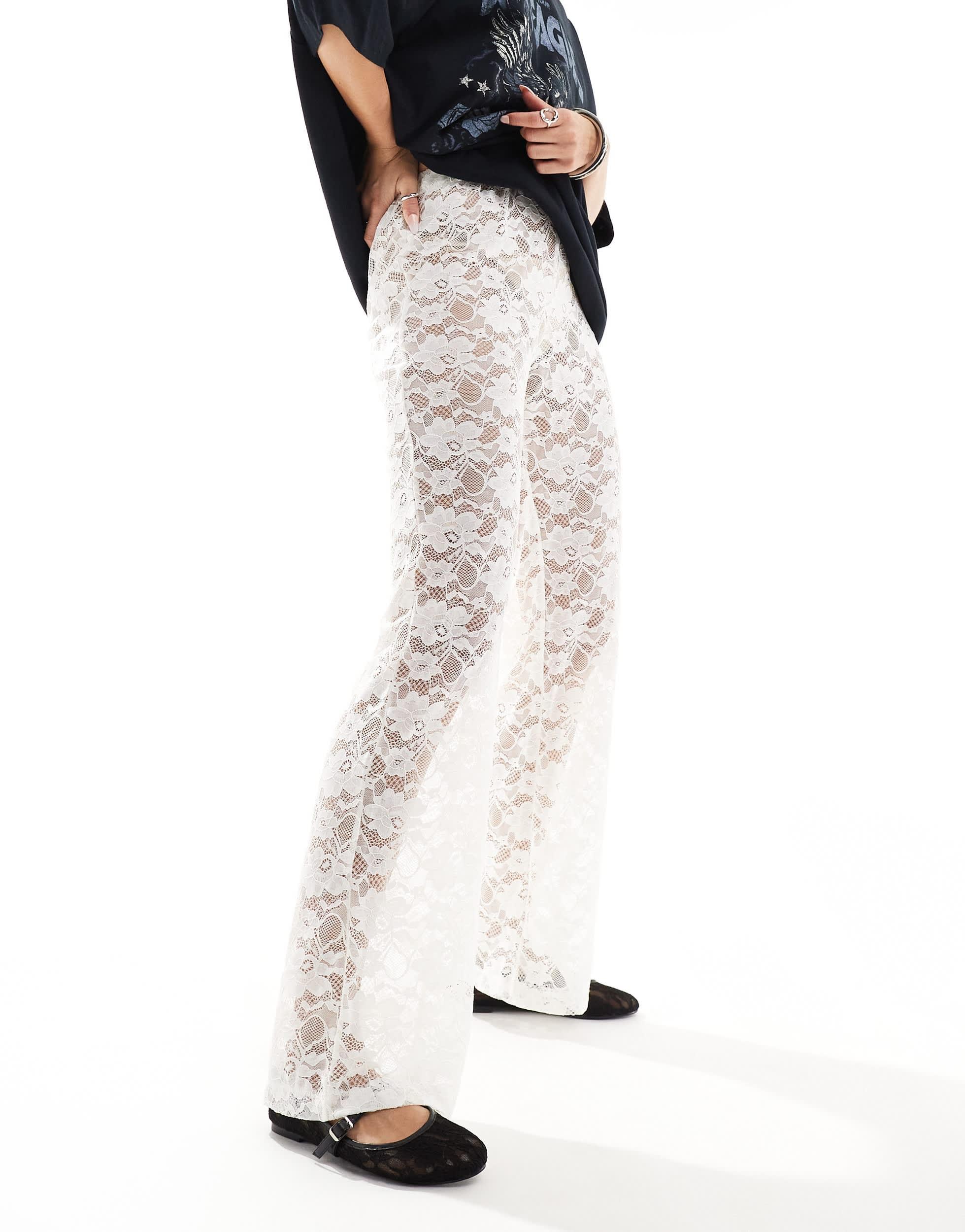 Cotton On fold over waist flare pants in sheer lace