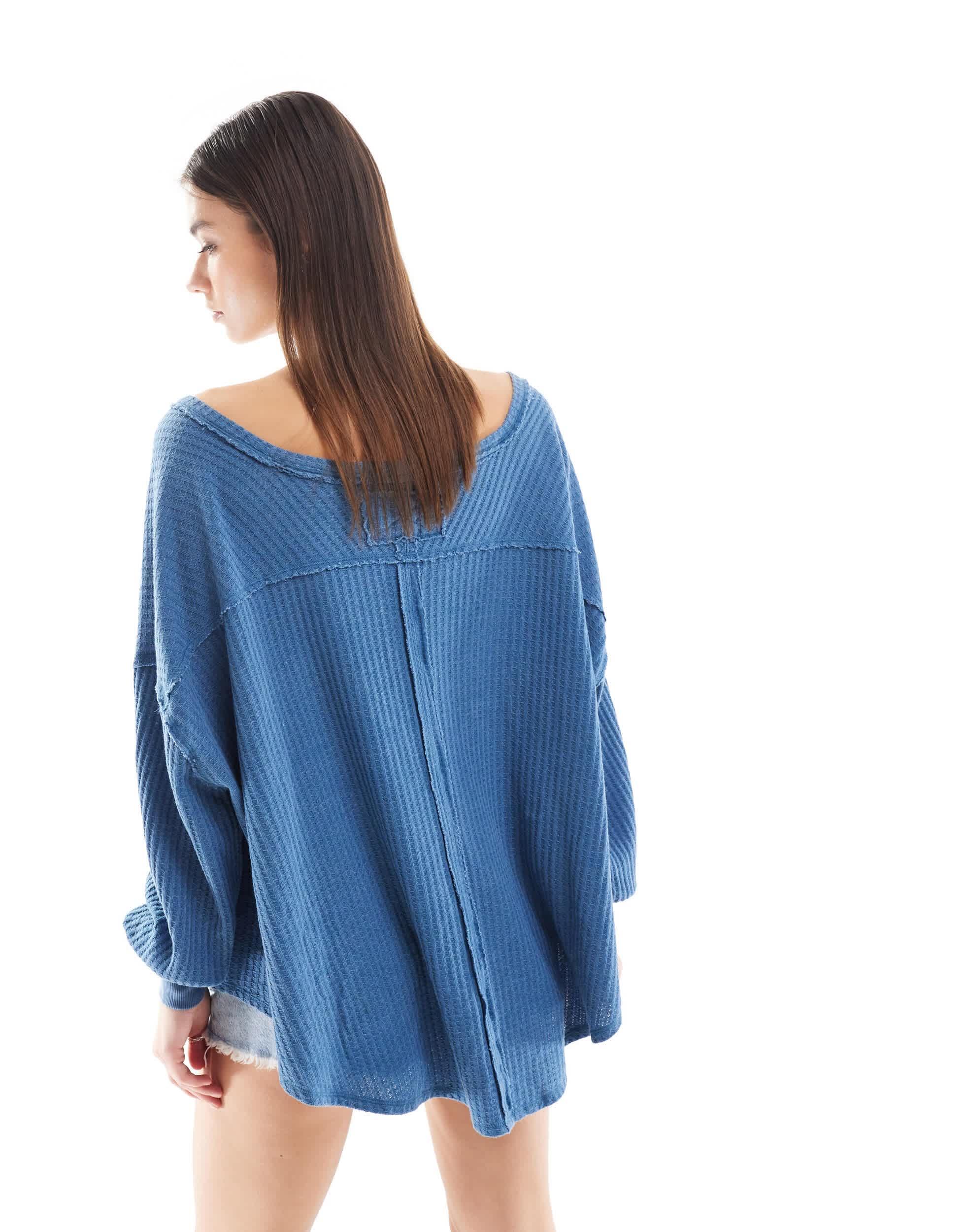 Free People slouchy thermal oversized top in blue