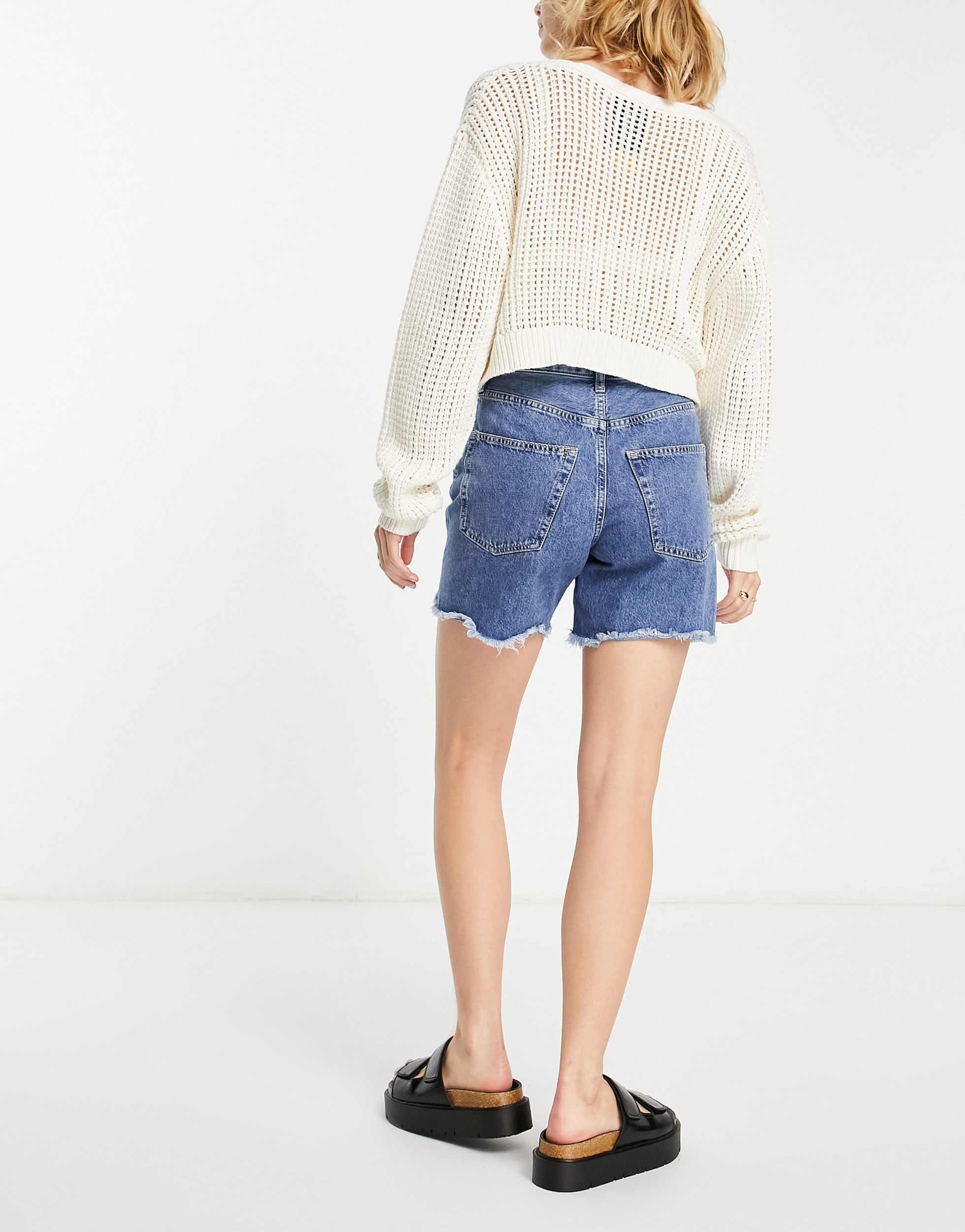 French Connection mom shorts in mid wash denim