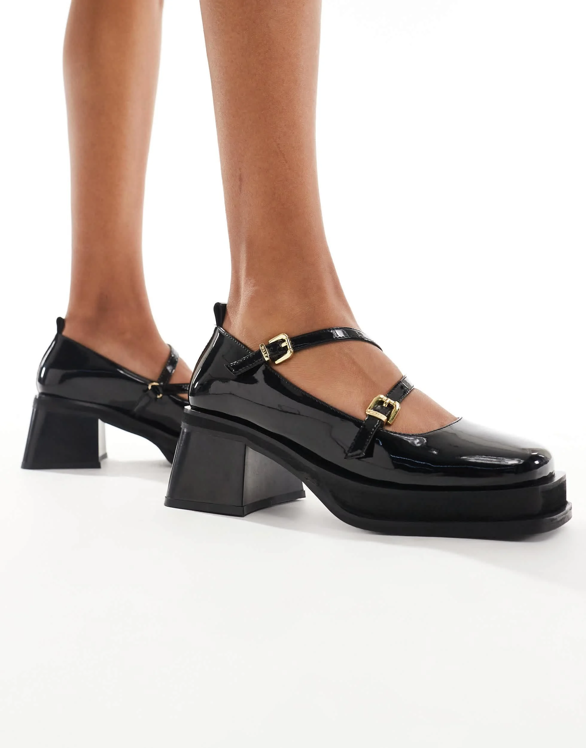 Walk London mary jane flatform shoes in patent black