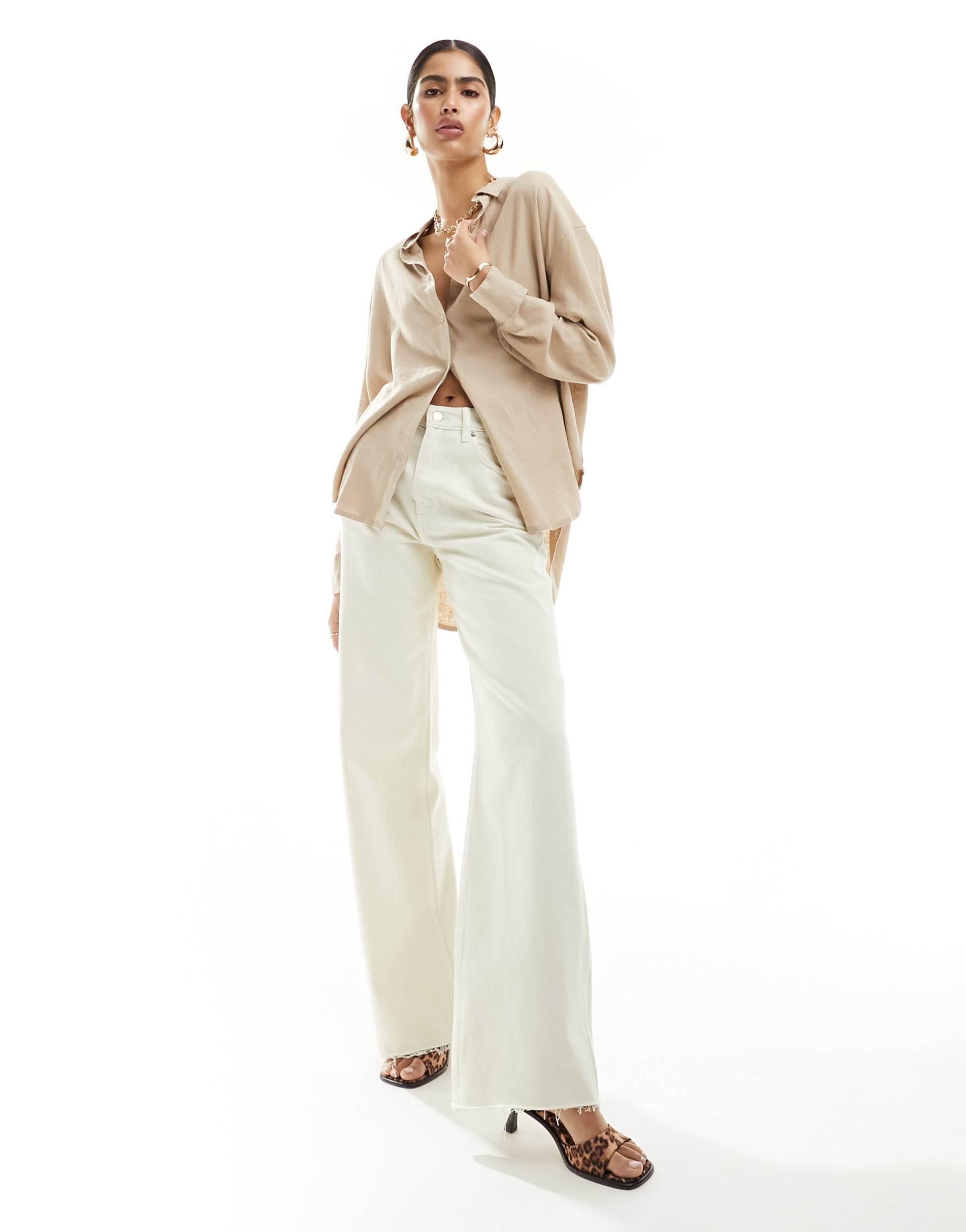 Cotton On relaxed oversized shirt in taupe linen mix