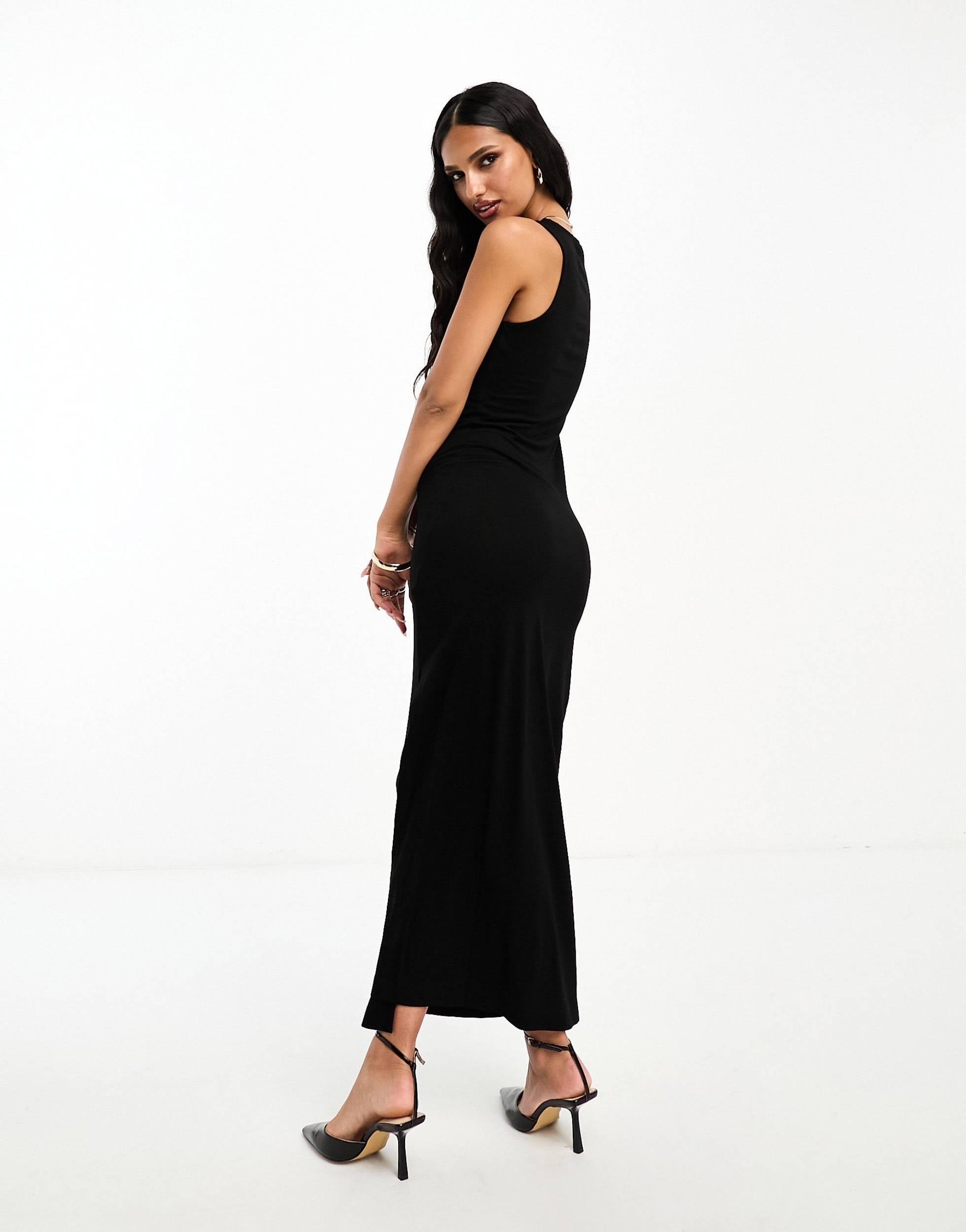 French Connection cut out fitted jersey midi dress in black