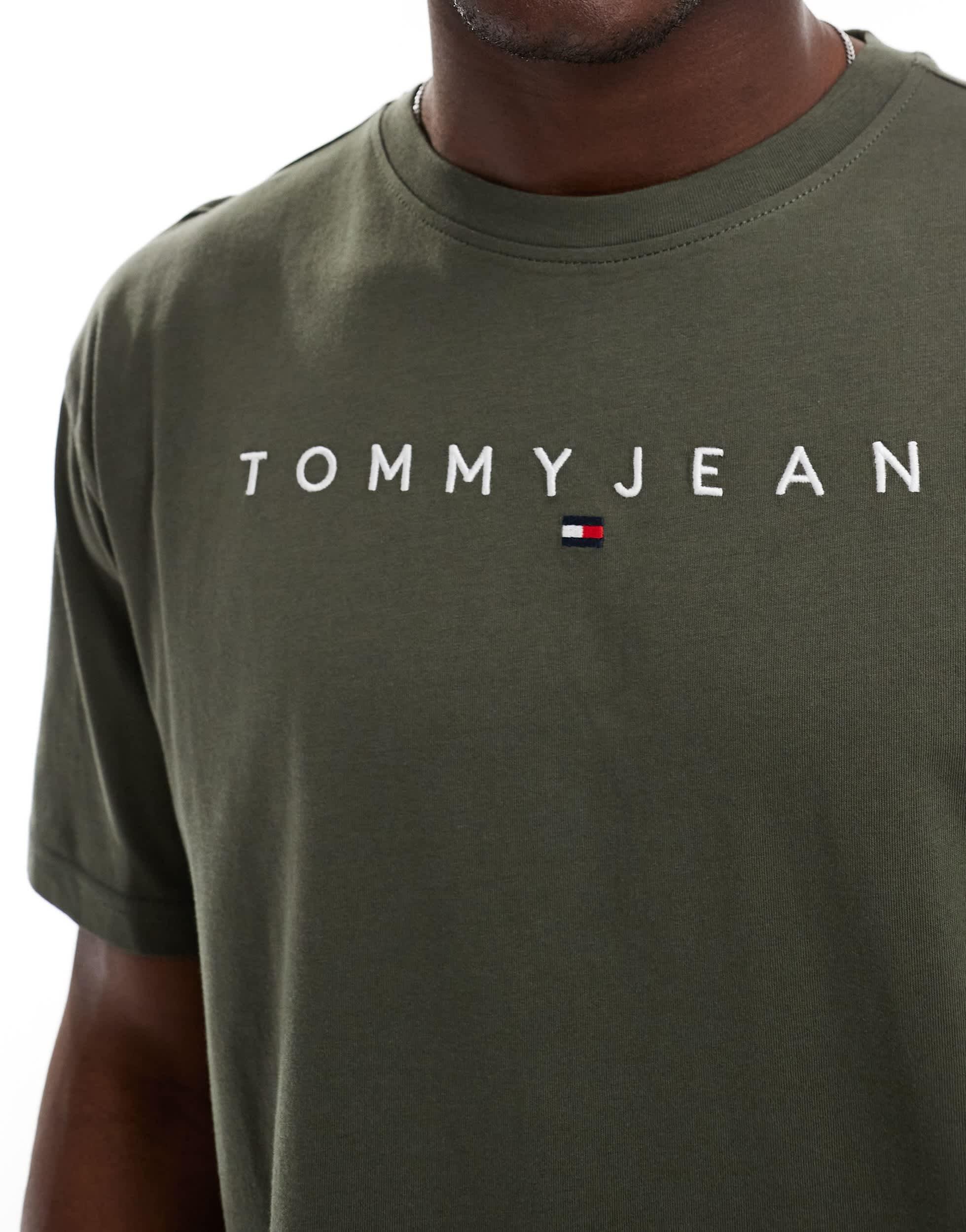 Tommy Jeans linear logo T-shirt in khaki green