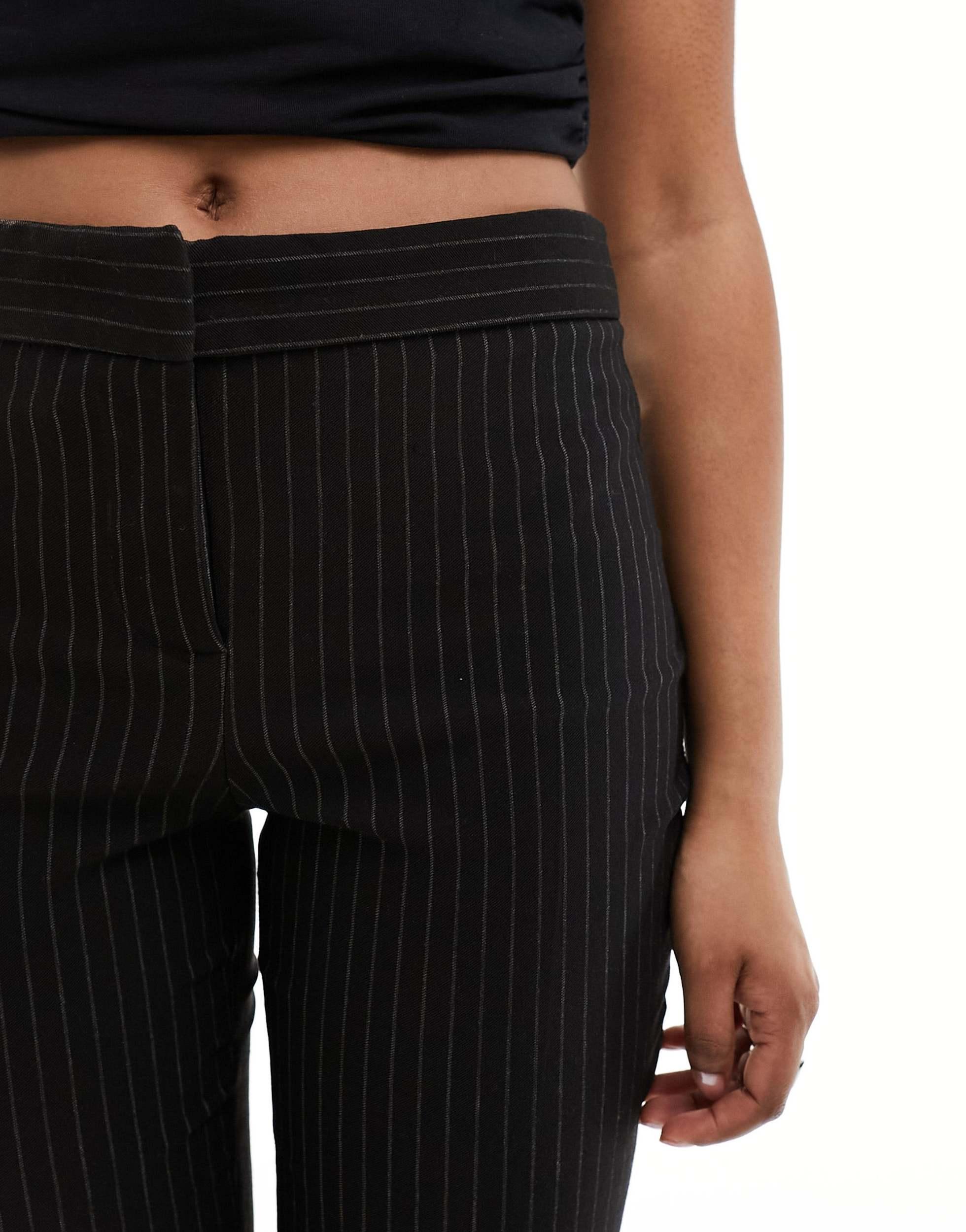 COLLUSION mid rise extreme flare pants in pinstripe