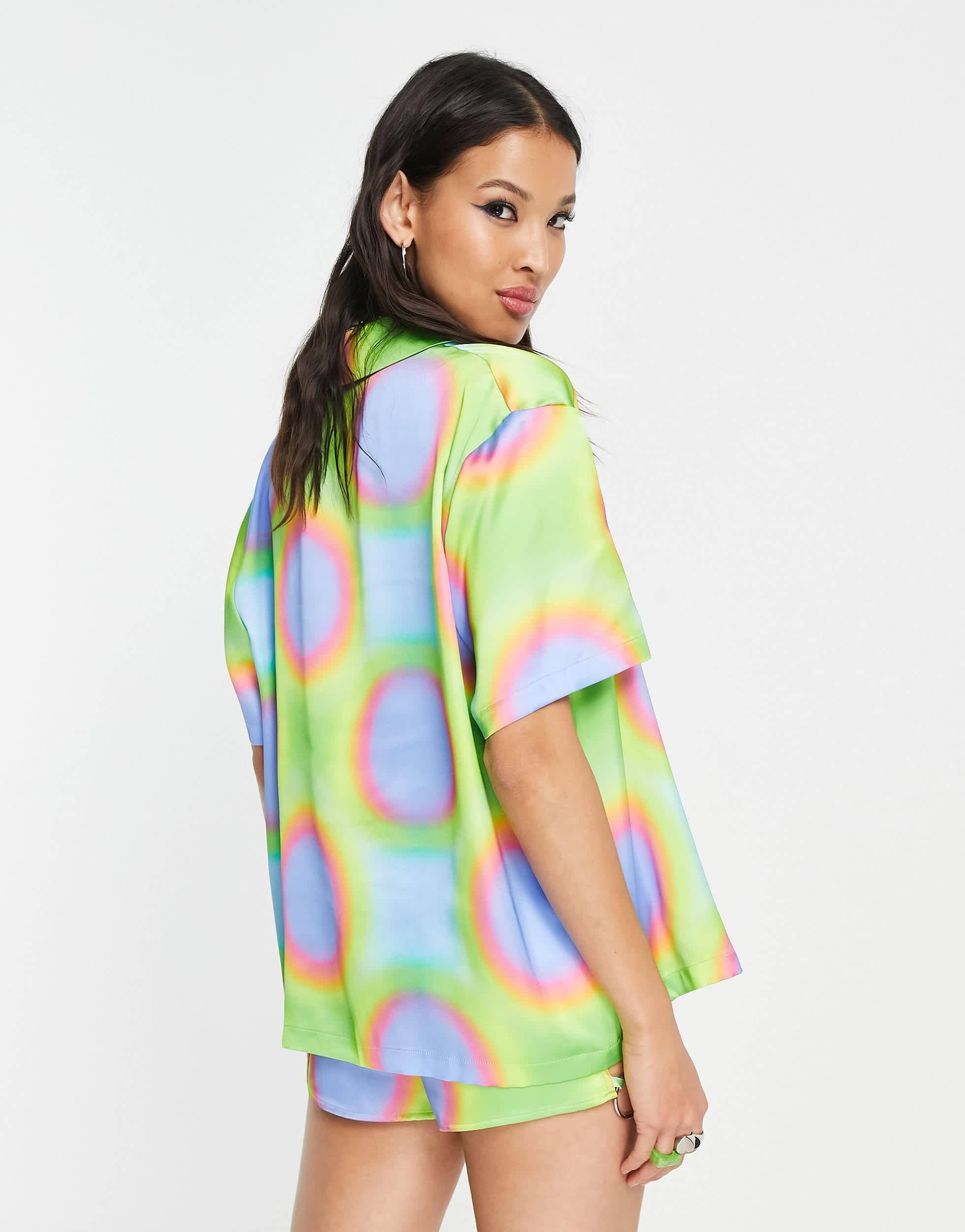 COLLUSION polyester fluro print revere shirt in multi - part of a set