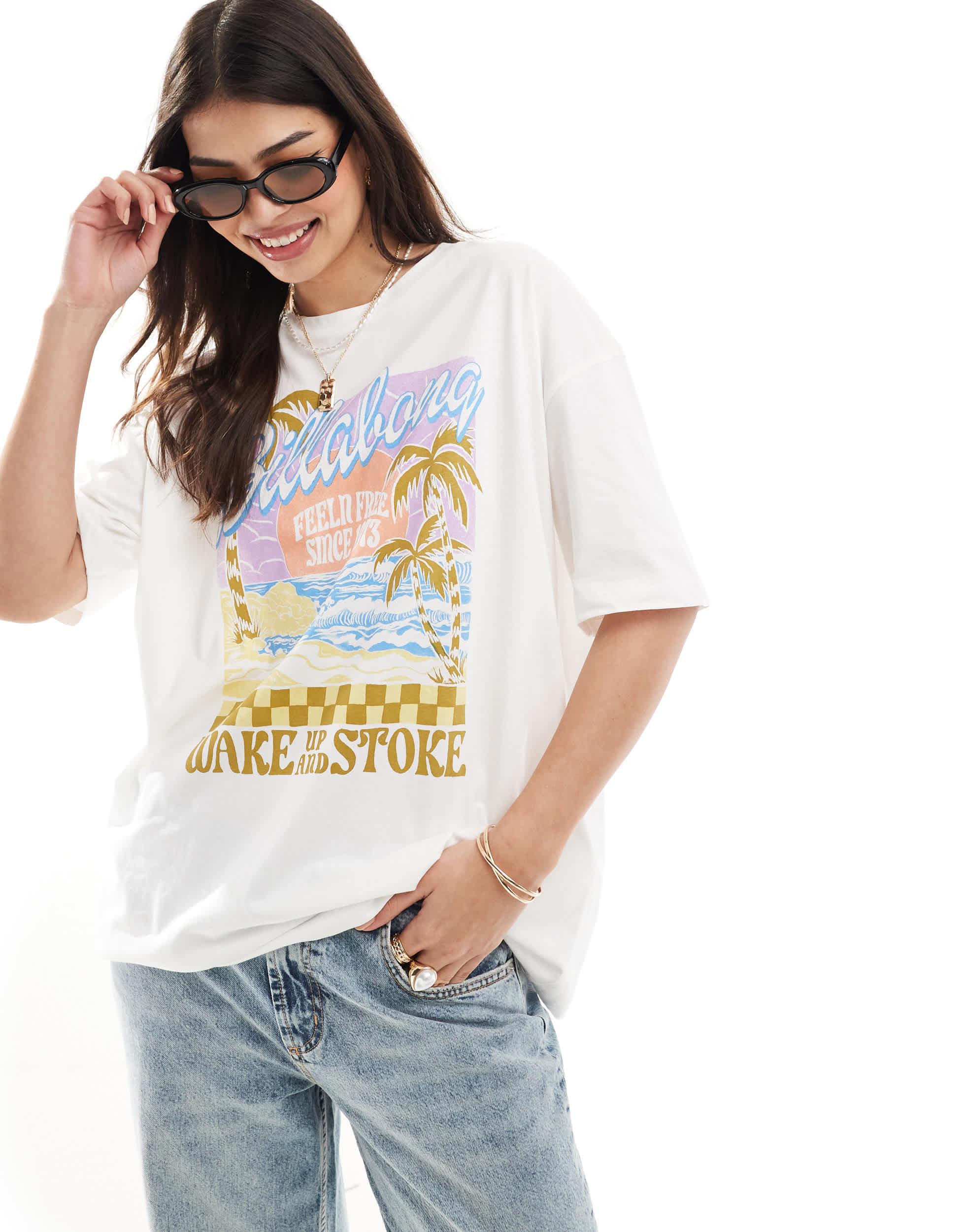 Billabong Wake Up And Stoke T-shirt in cream