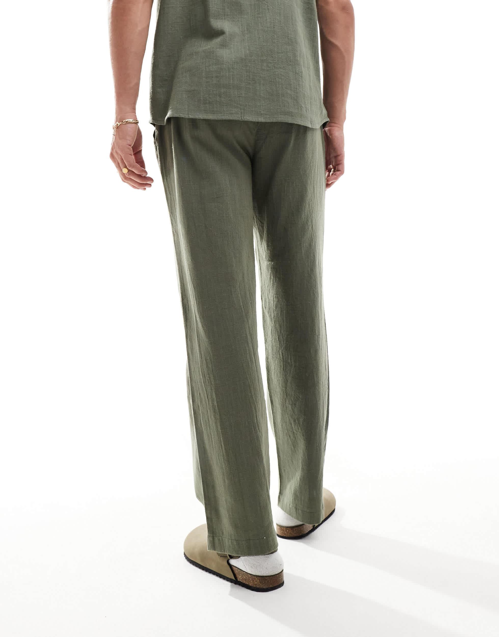 South Beach textured weave beach pants in olive