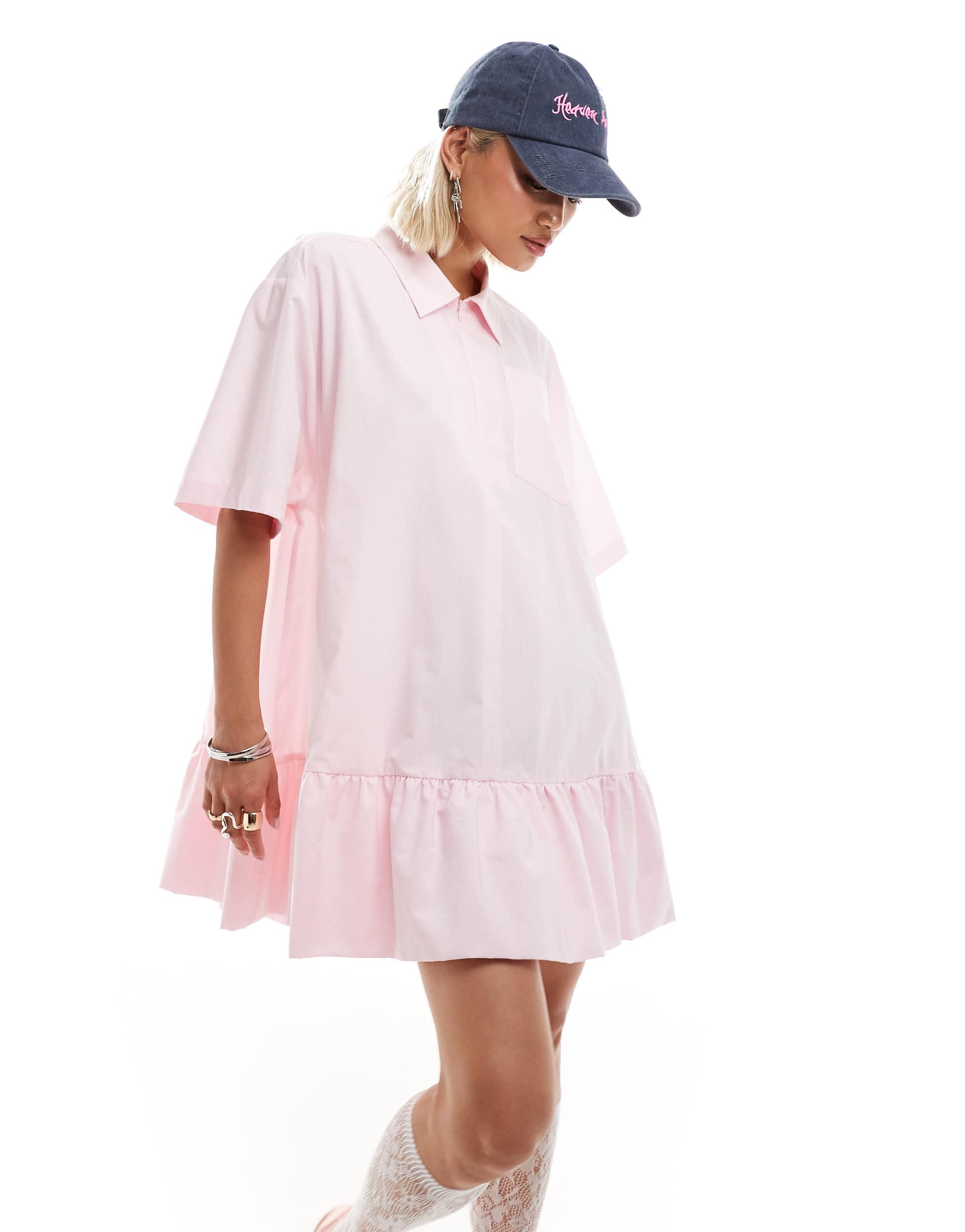 COLLUSION oversized shirt dress with bubble hem in pink