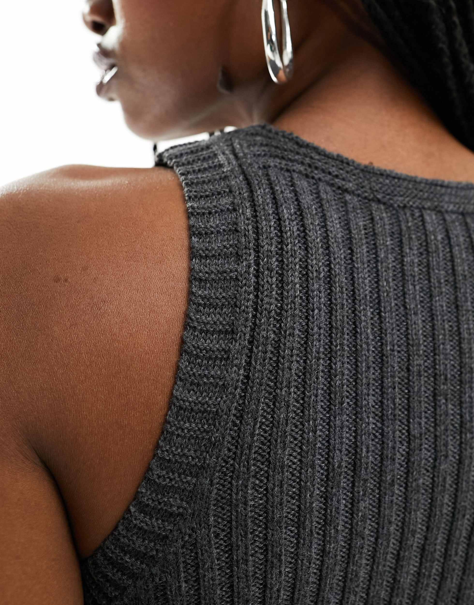 Motel ribbed knit slash neck longline tank top in charcoal gray