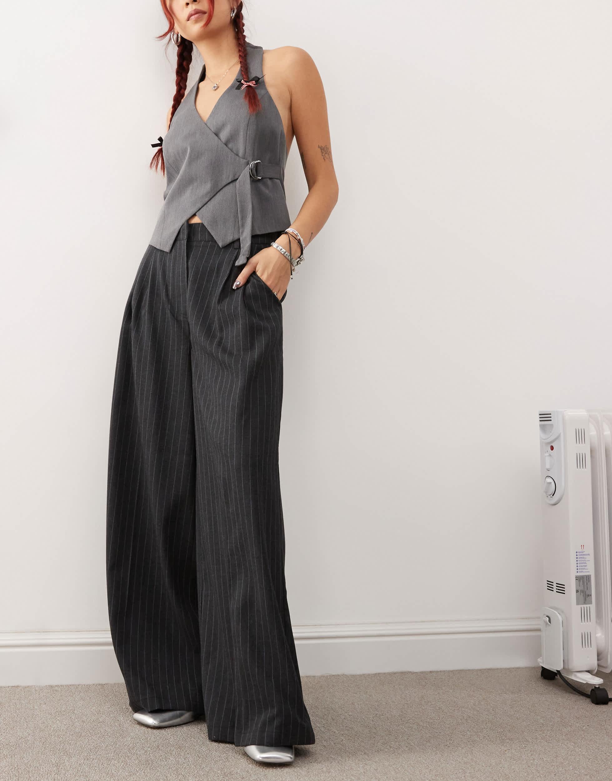 COLLUSION wide leg baggy tailored pants in pinstripe