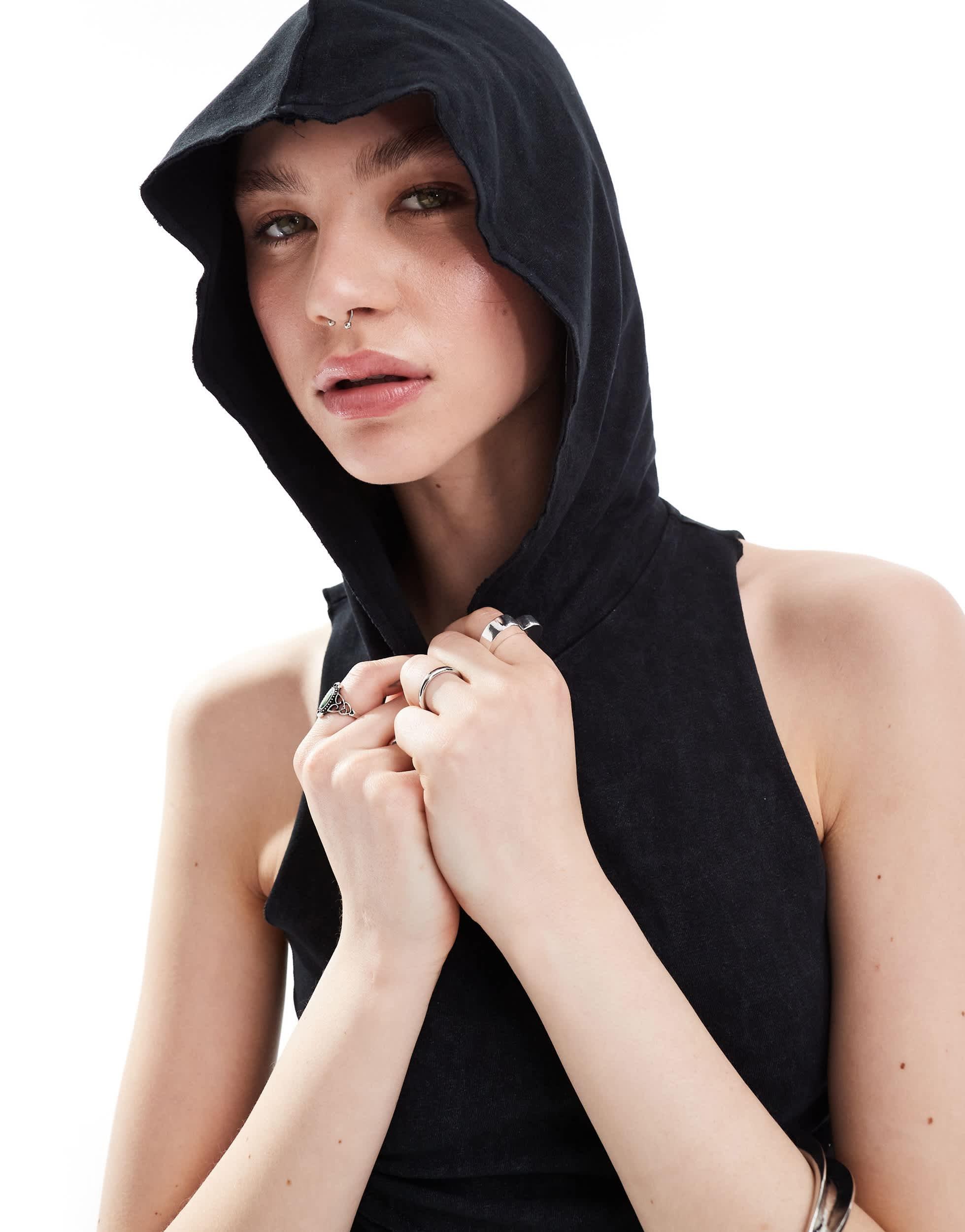 COLLUSION hooded spliced dress  in washed black