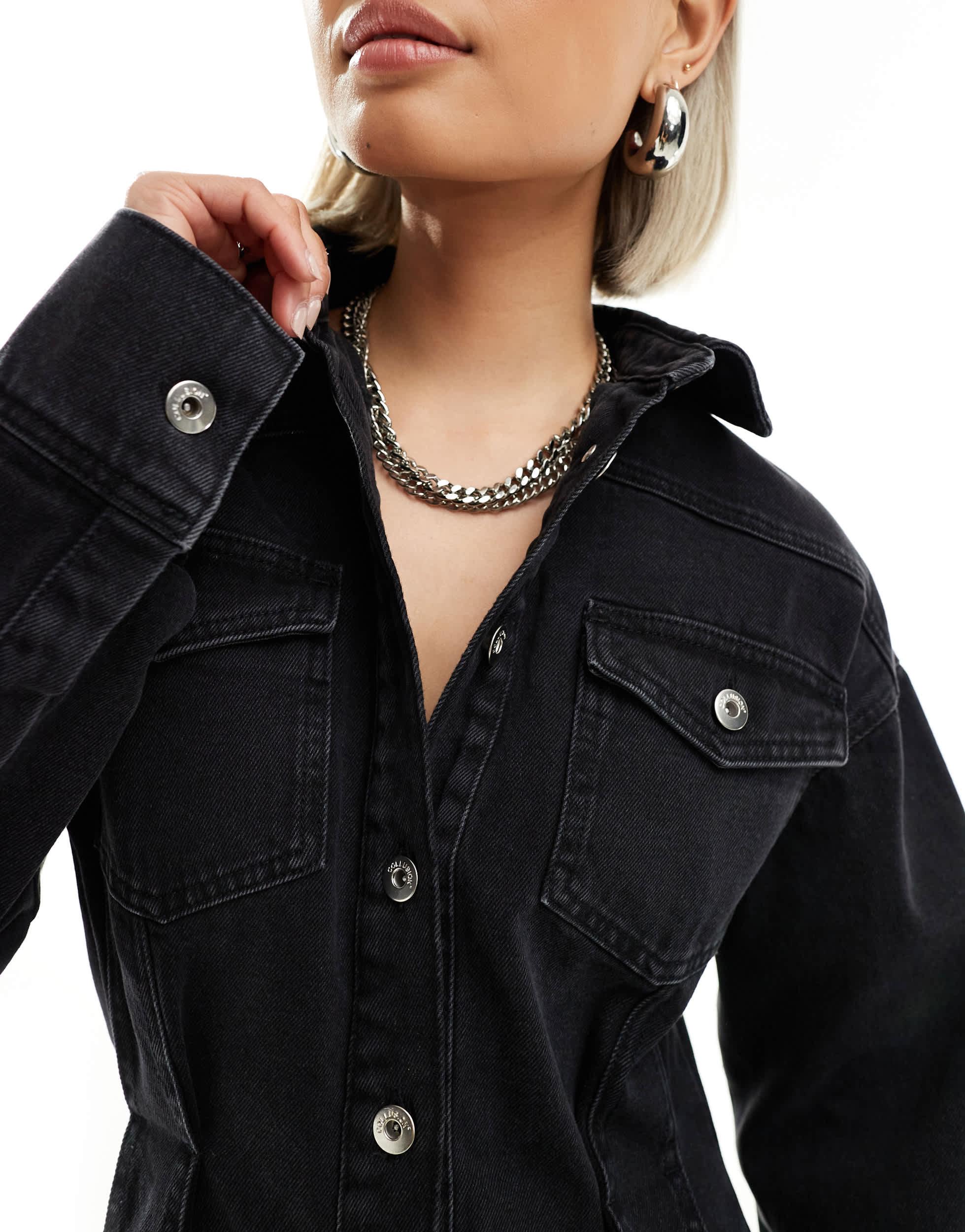 COLLUSION denim shirt dress in black