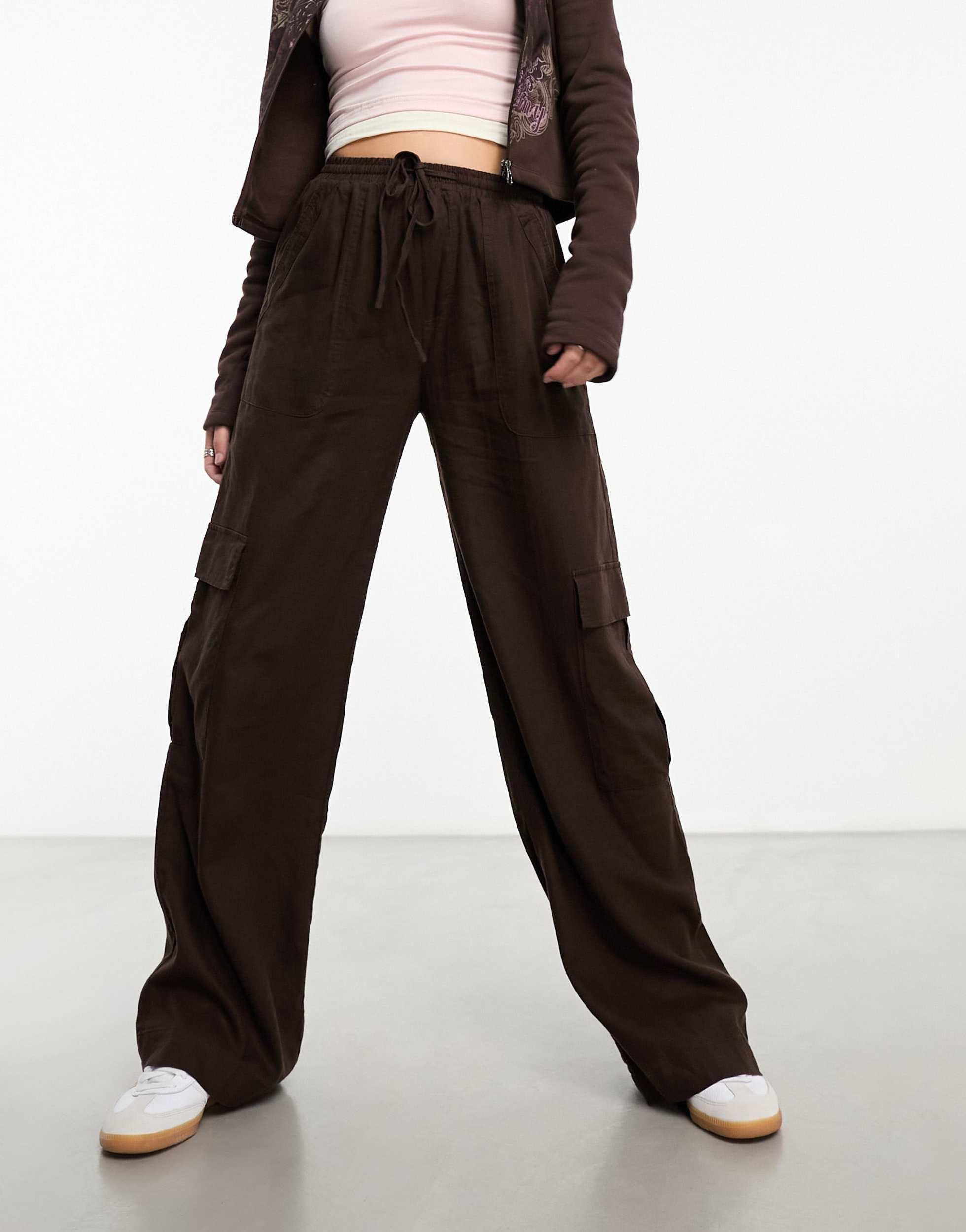 Cotton On utility wide leg pants in brown