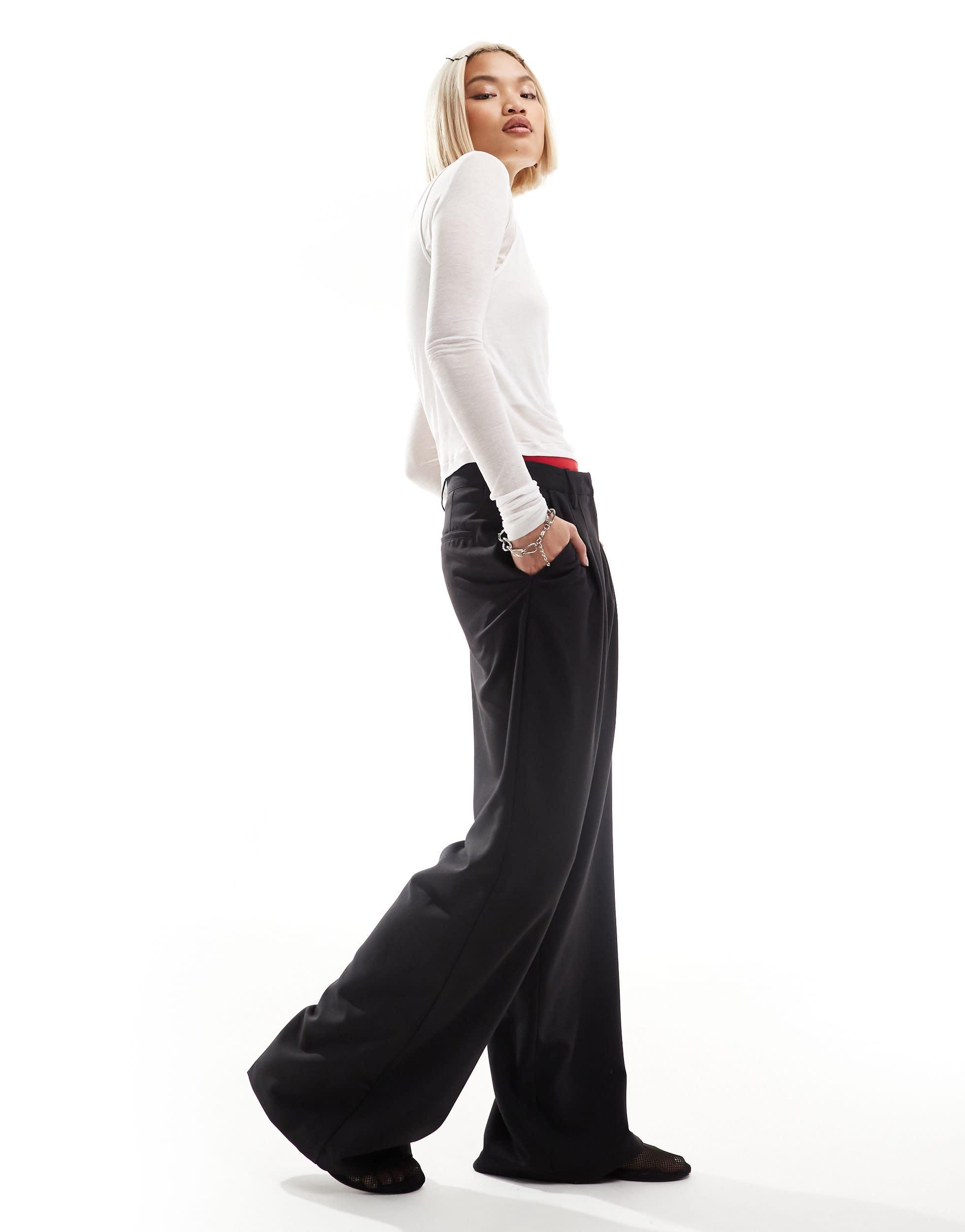 COLLUSION relaxed wide leg tailored pants in black