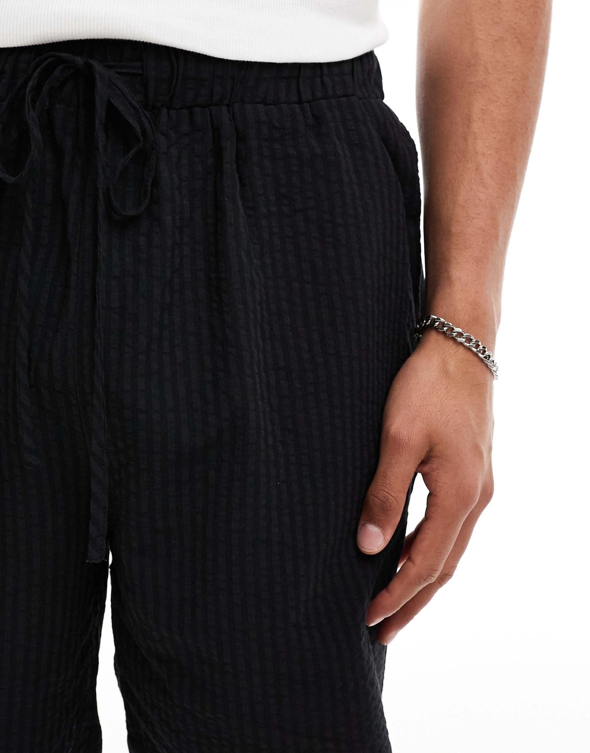 South Beach tonal seersucker stripe beach shorts in black