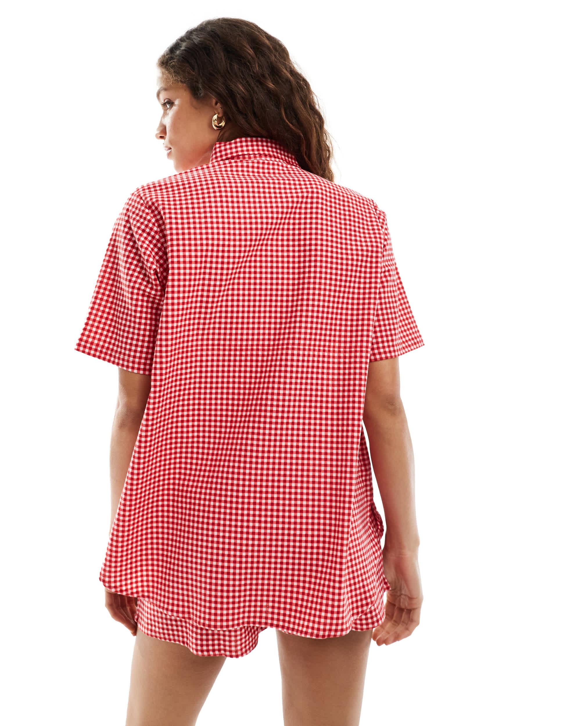 Motel oversized smith beach shirt in red gingham - part of a set