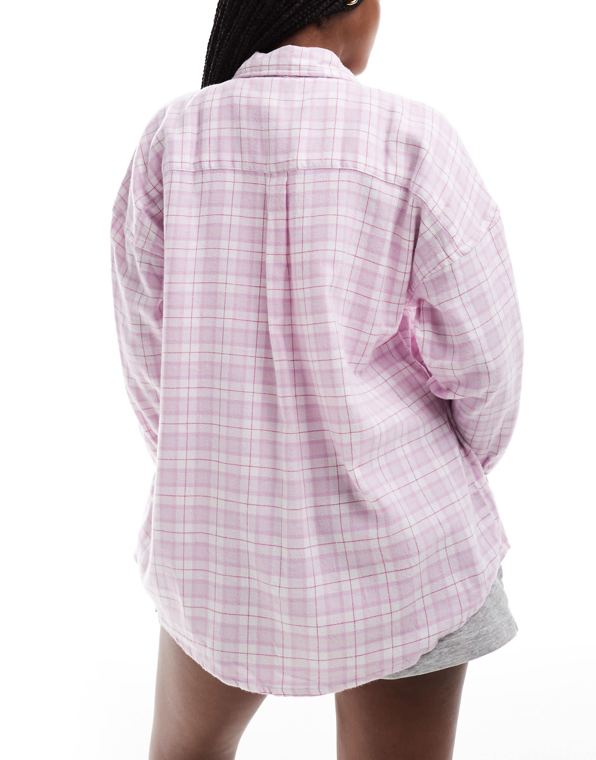 Cotton On oversized flannel pajama shirt in pink check