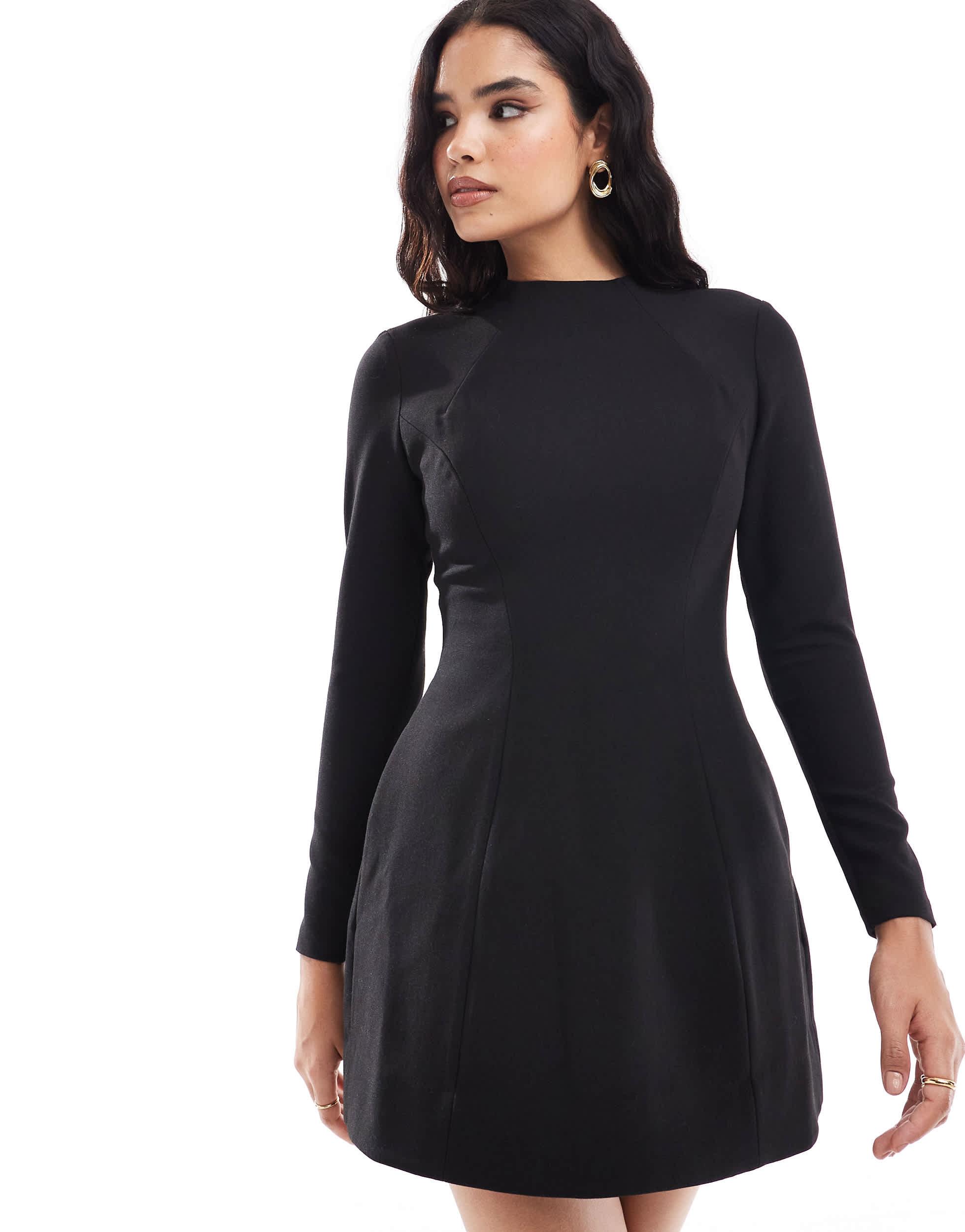 Bardot long sleeve mini dress in black